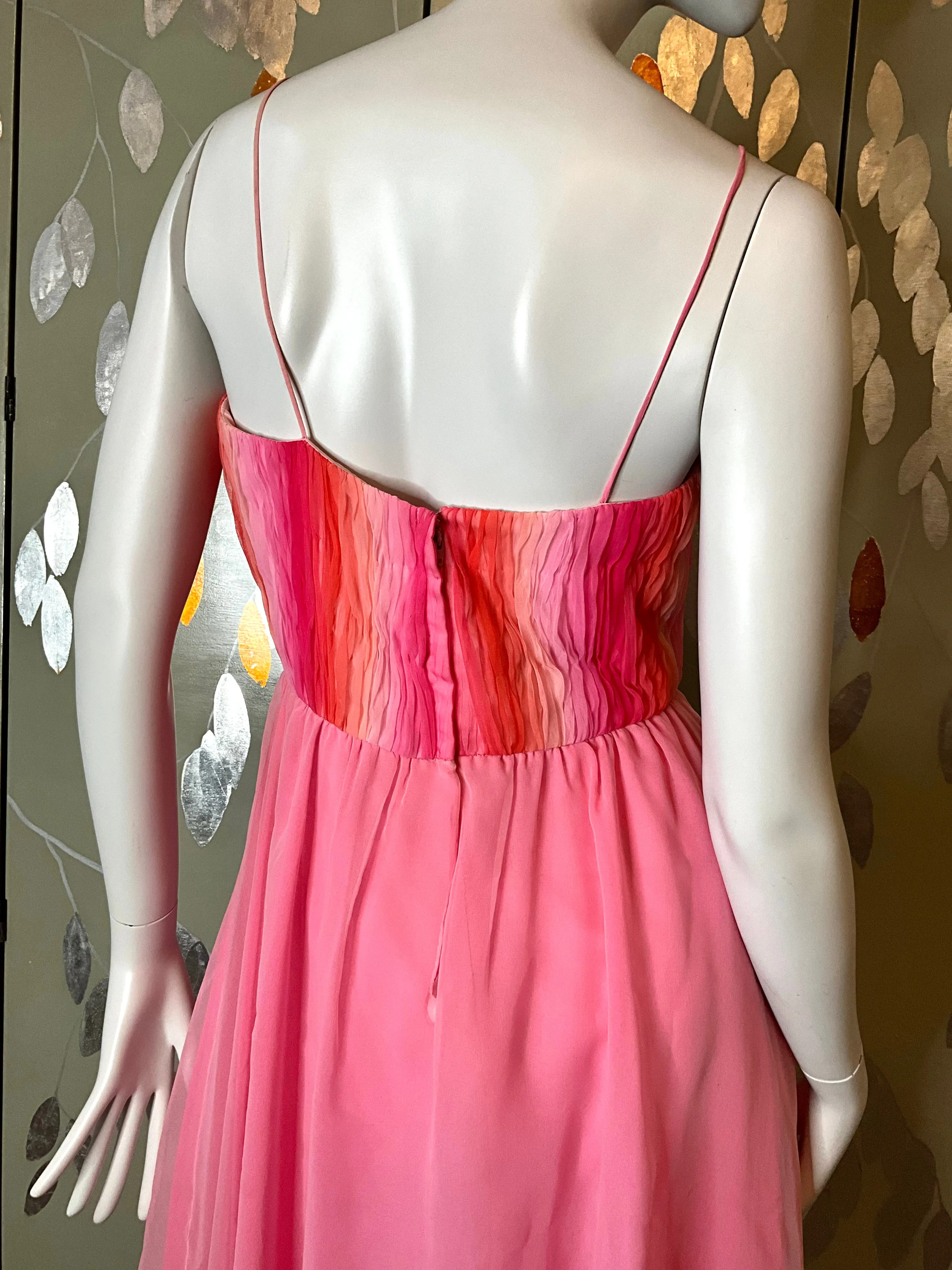 2000s Gradient Pink Handkerchief Hem Party Dress and Sheer Bolero, S-M