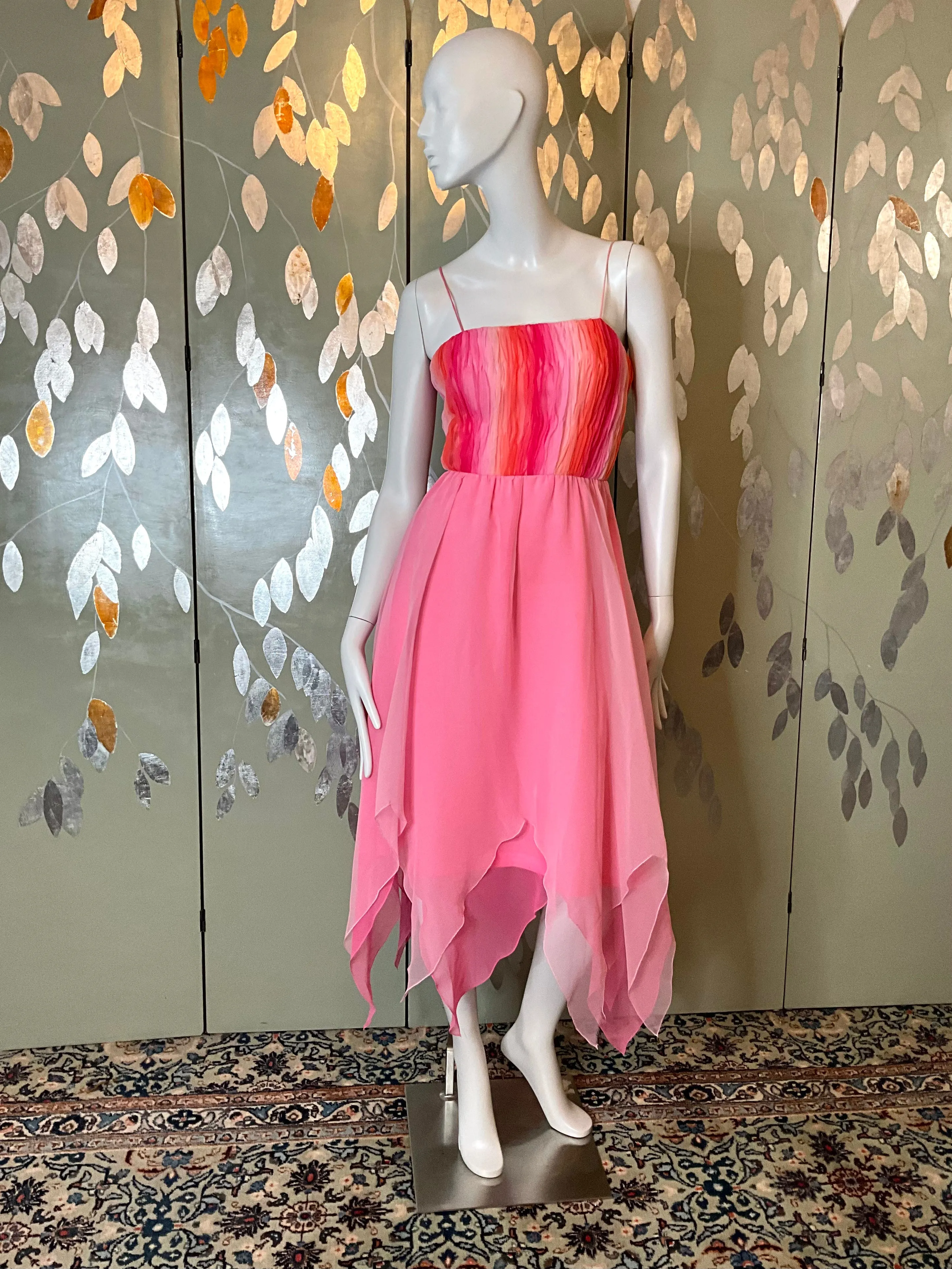 2000s Gradient Pink Handkerchief Hem Party Dress and Sheer Bolero, S-M