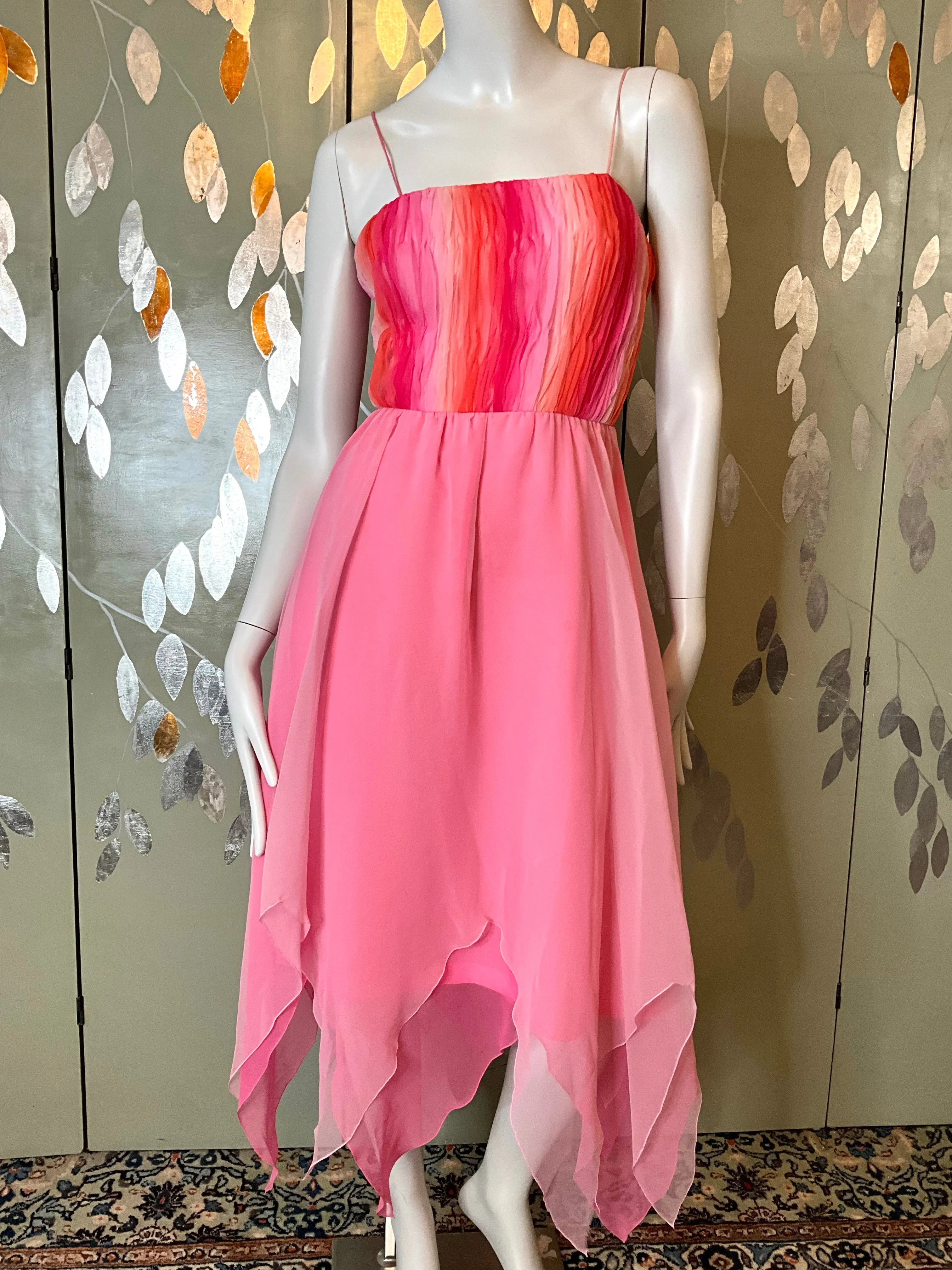2000s Gradient Pink Handkerchief Hem Party Dress and Sheer Bolero, S-M