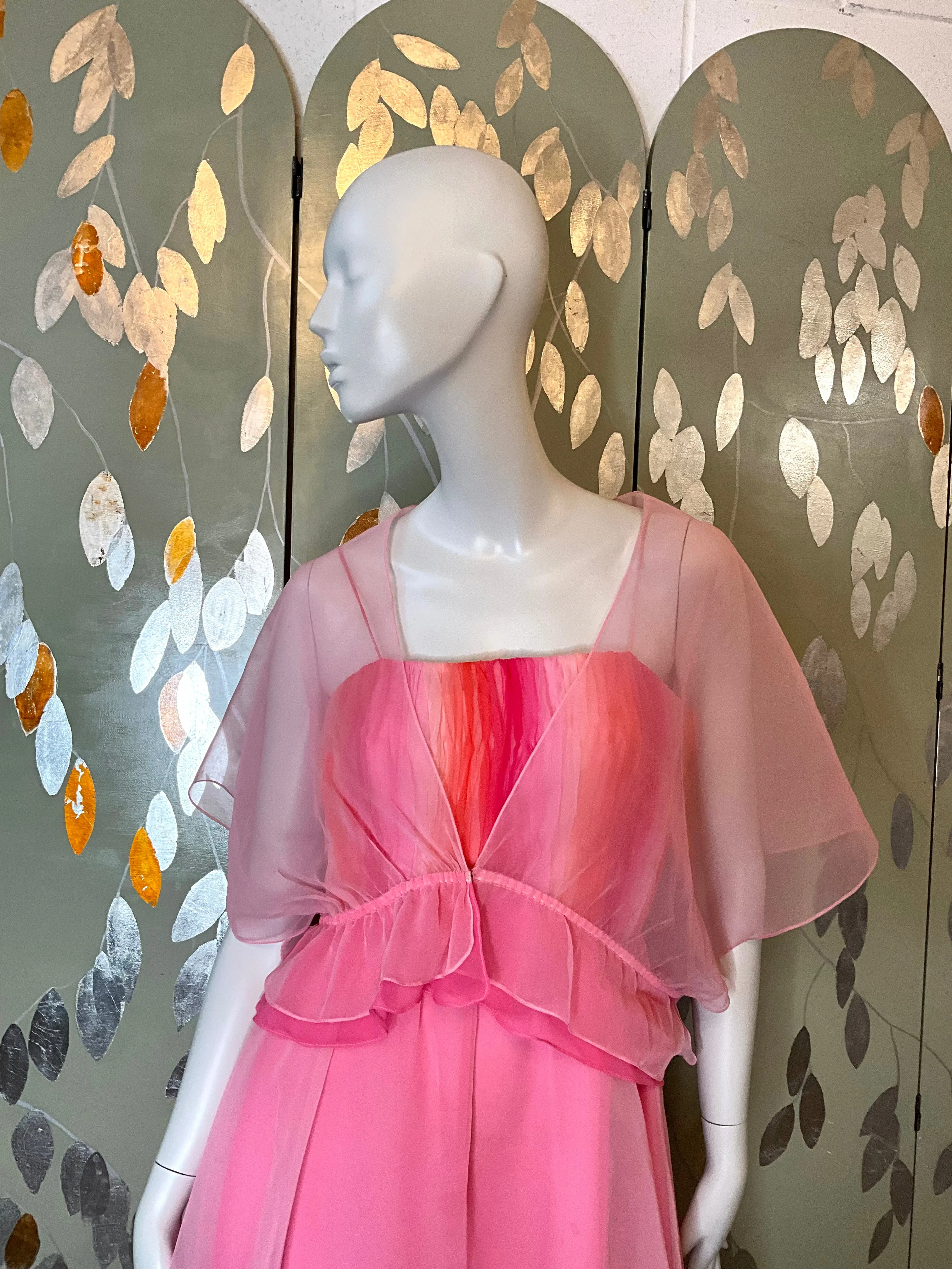 2000s Gradient Pink Handkerchief Hem Party Dress and Sheer Bolero, S-M