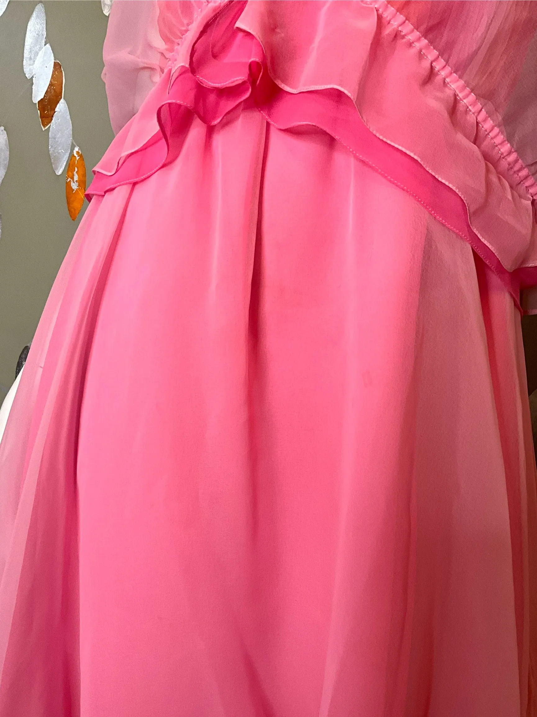 2000s Gradient Pink Handkerchief Hem Party Dress and Sheer Bolero, S-M