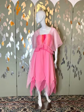 2000s Gradient Pink Handkerchief Hem Party Dress and Sheer Bolero, S-M