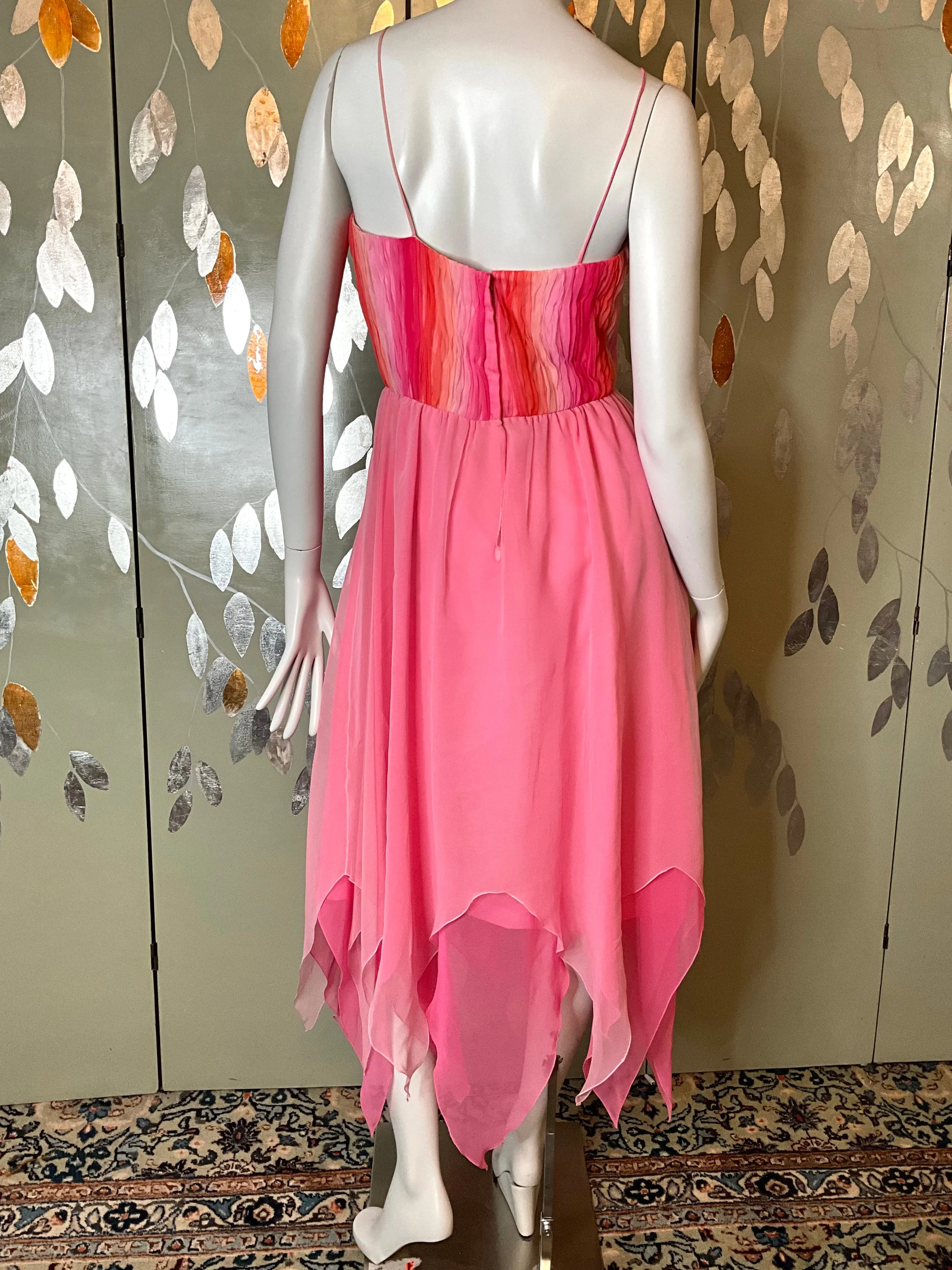 2000s Gradient Pink Handkerchief Hem Party Dress and Sheer Bolero, S-M