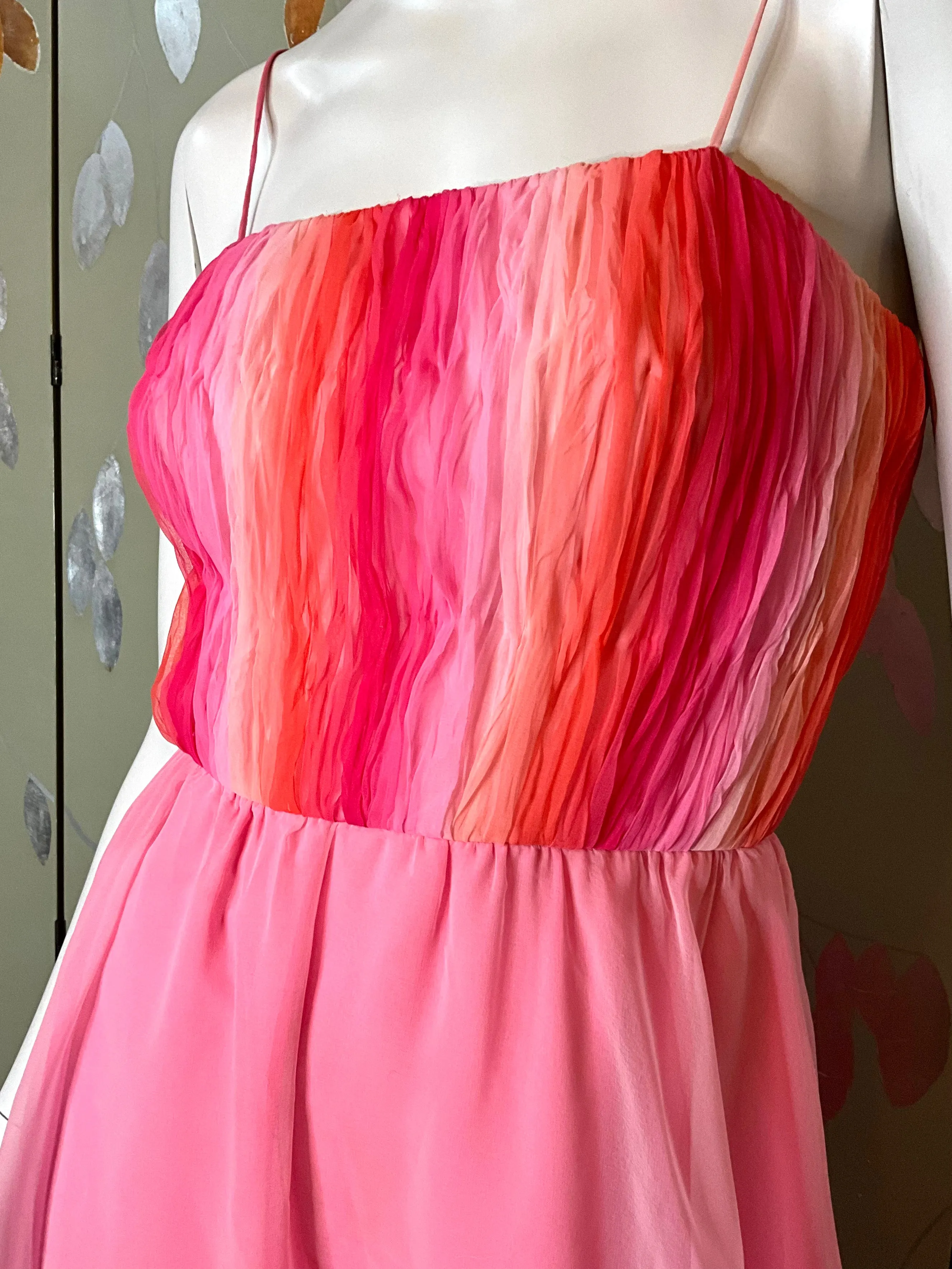 2000s Gradient Pink Handkerchief Hem Party Dress and Sheer Bolero, S-M