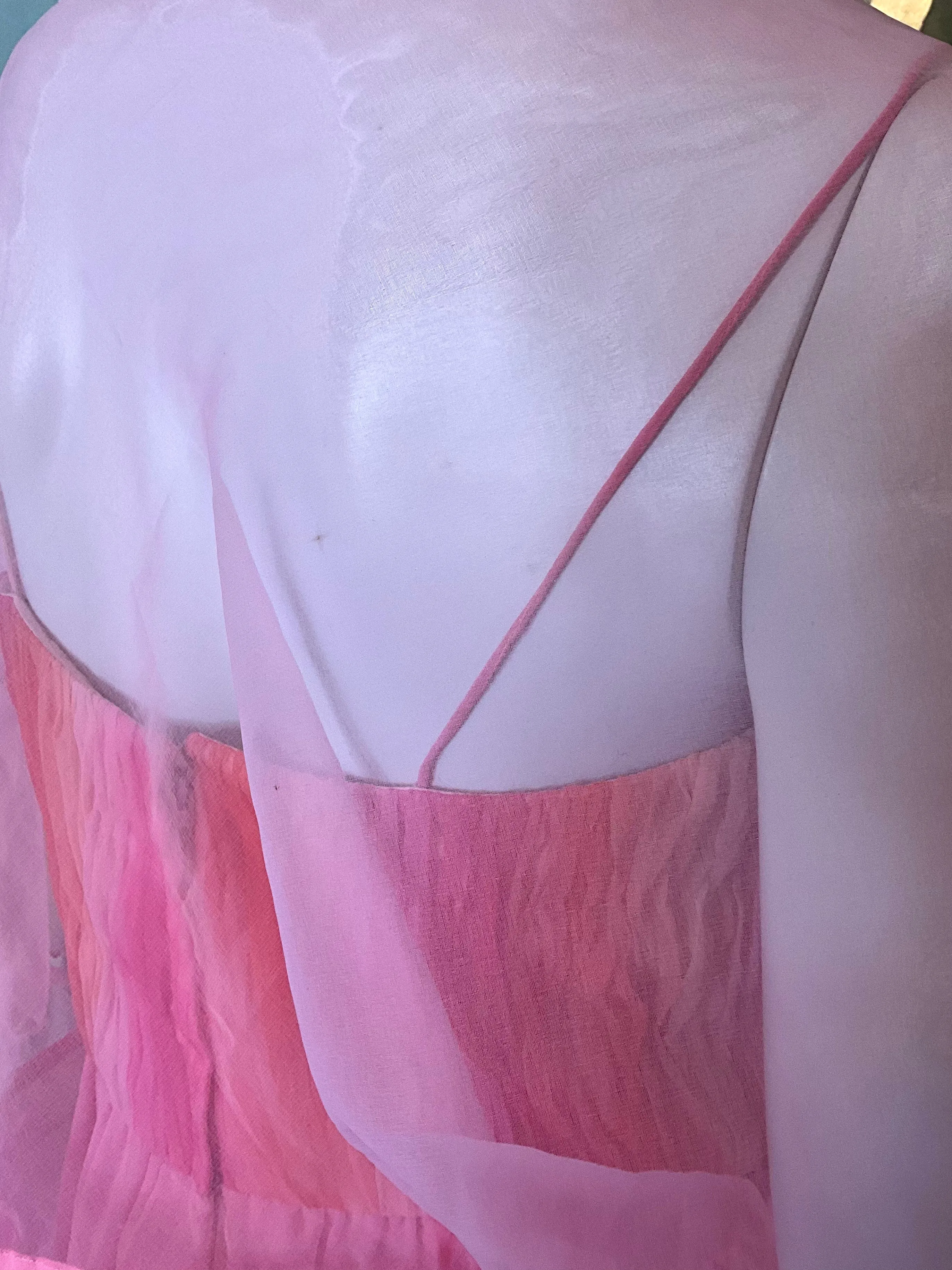2000s Gradient Pink Handkerchief Hem Party Dress and Sheer Bolero, S-M