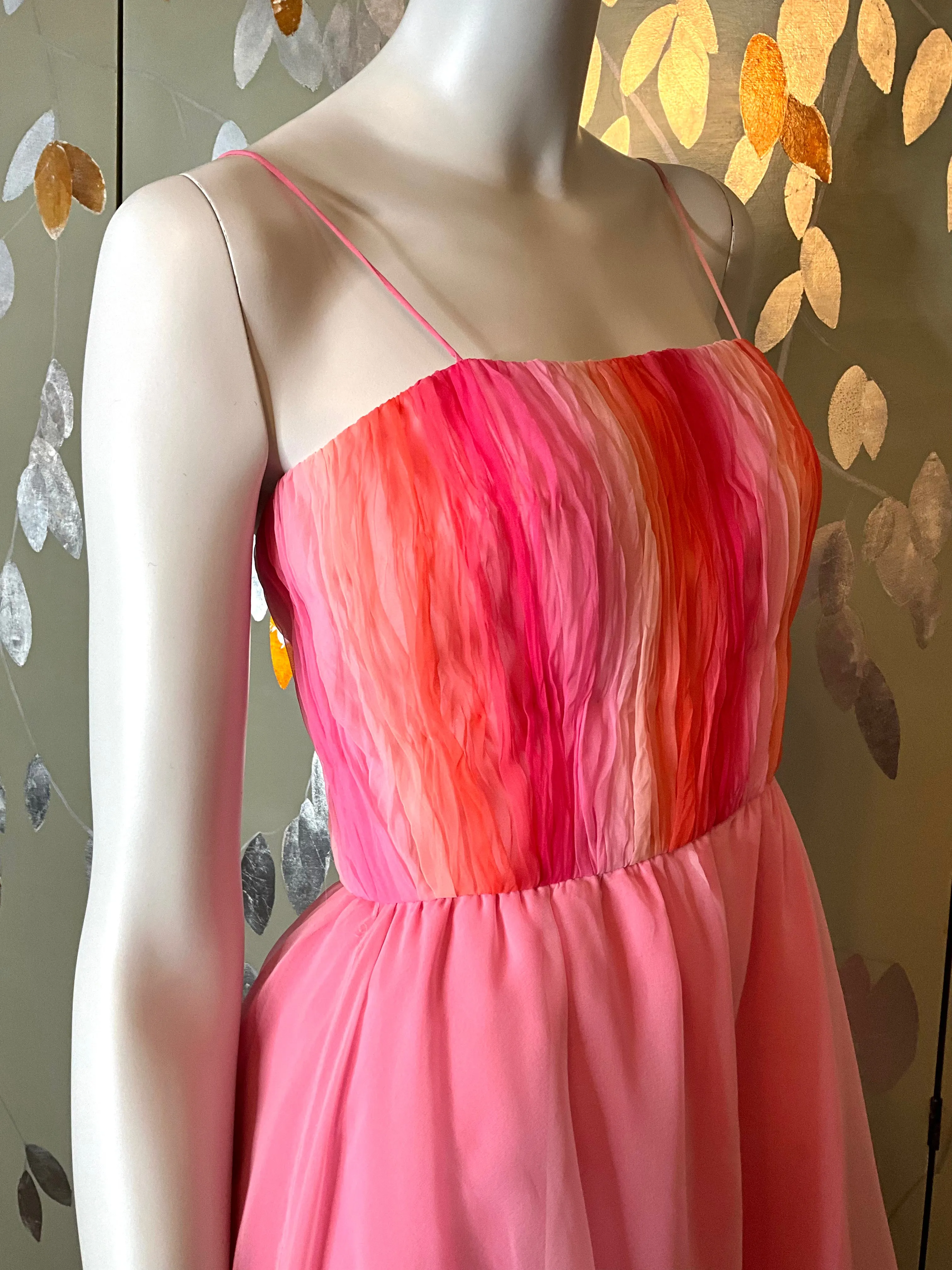 2000s Gradient Pink Handkerchief Hem Party Dress and Sheer Bolero, S-M