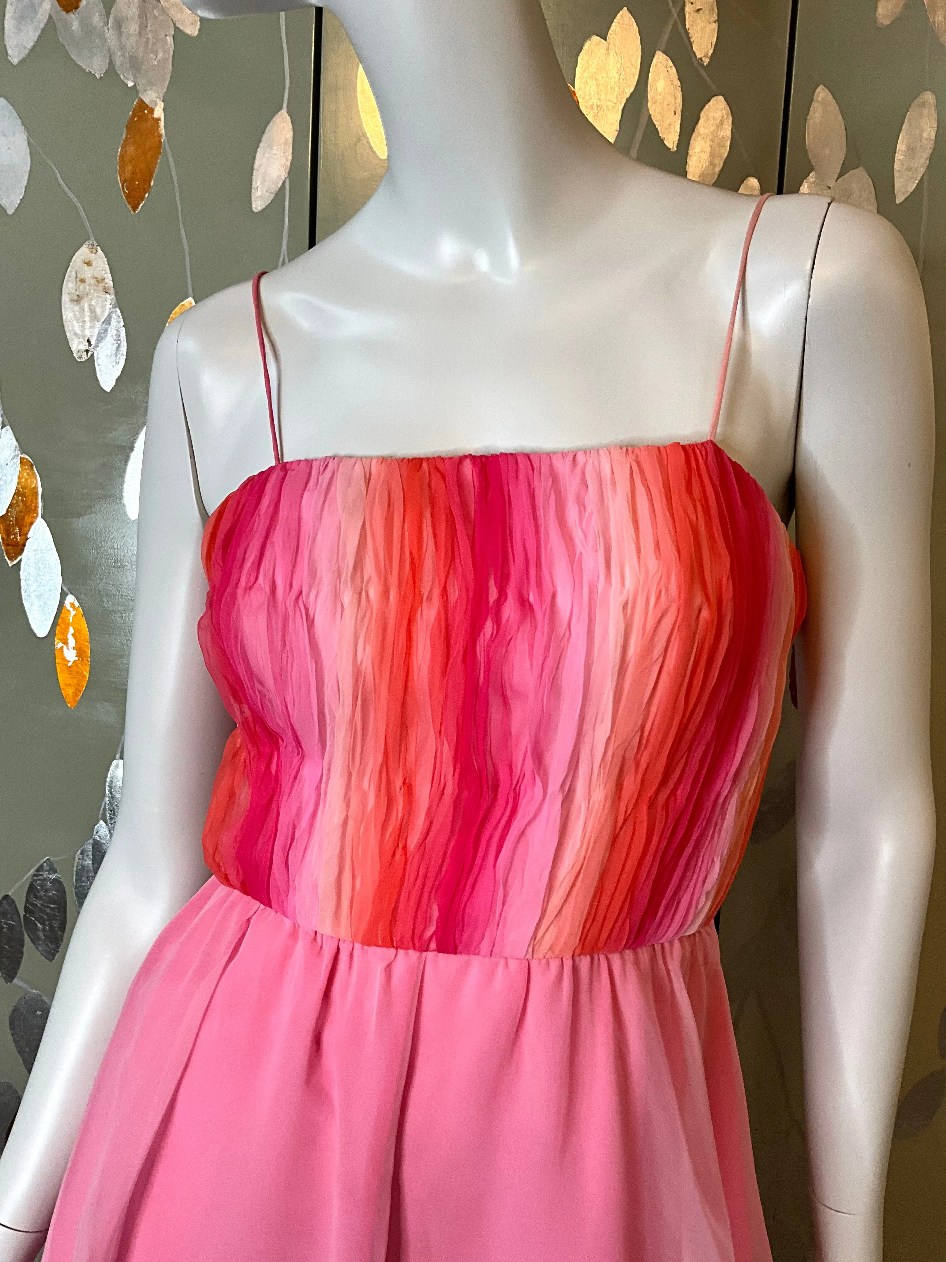 2000s Gradient Pink Handkerchief Hem Party Dress and Sheer Bolero, S-M