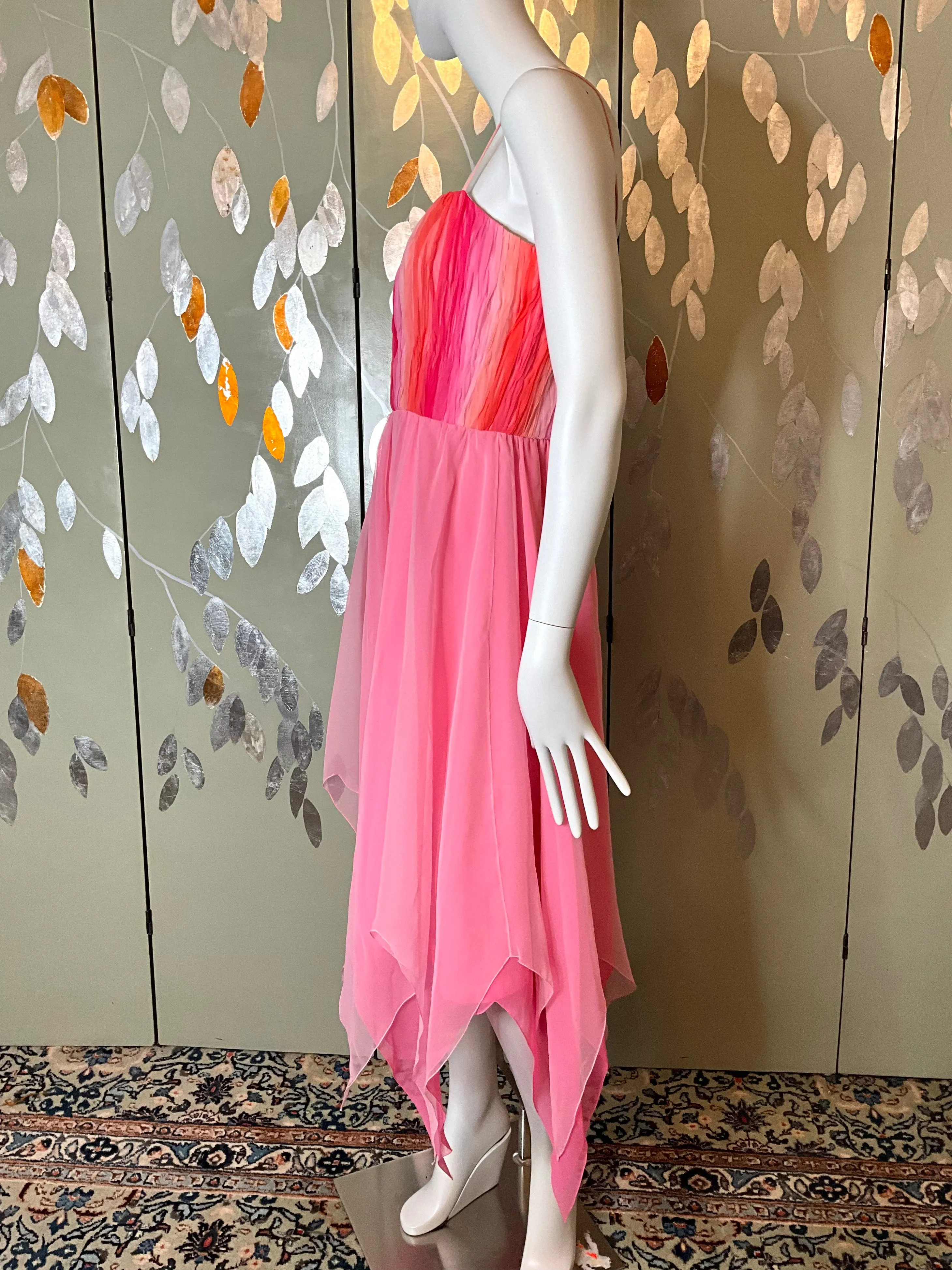 2000s Gradient Pink Handkerchief Hem Party Dress and Sheer Bolero, S-M