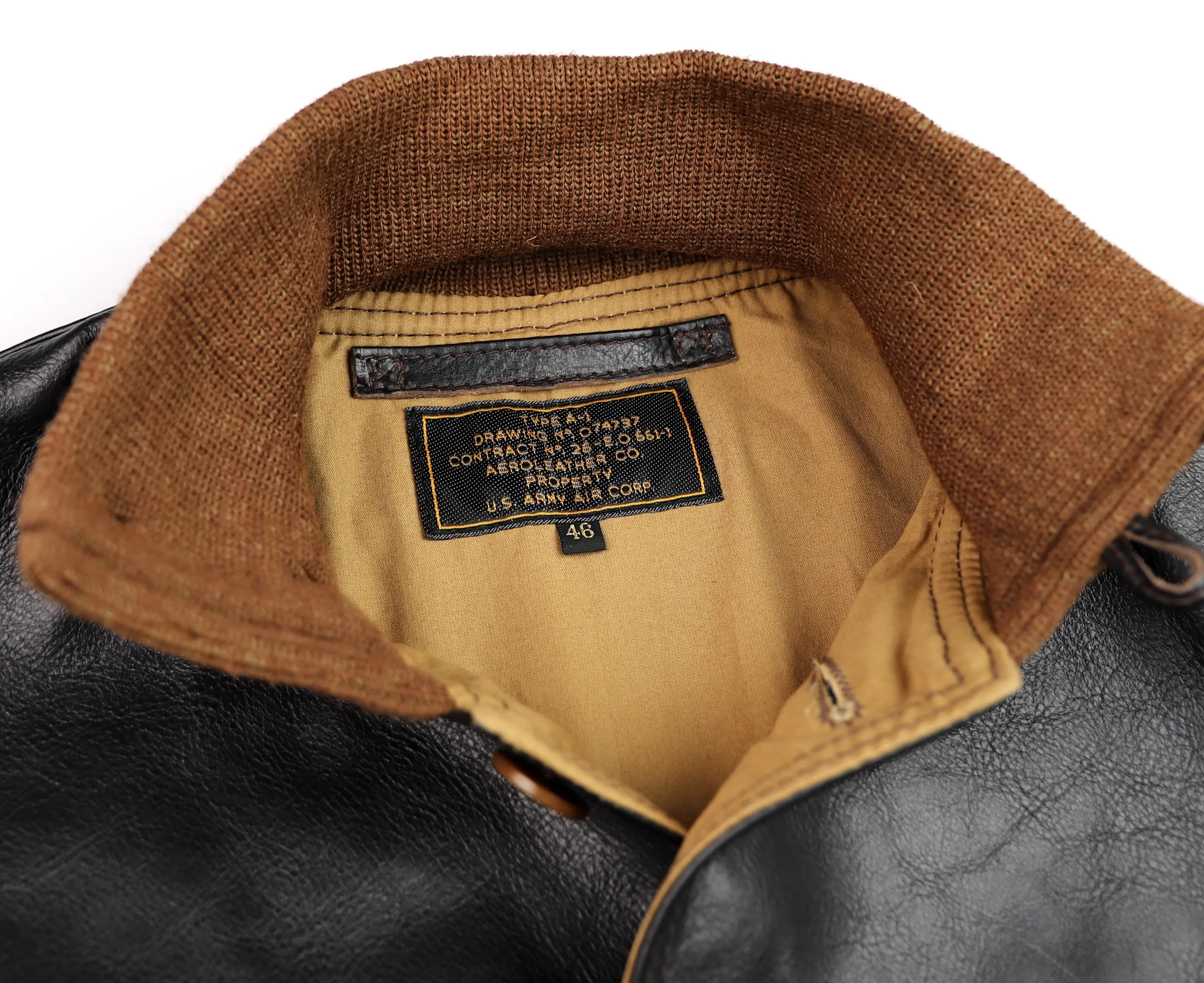 Aero A-1 Military Flight Jacket, size 46, Blackened Brown Vicenza Horsehide