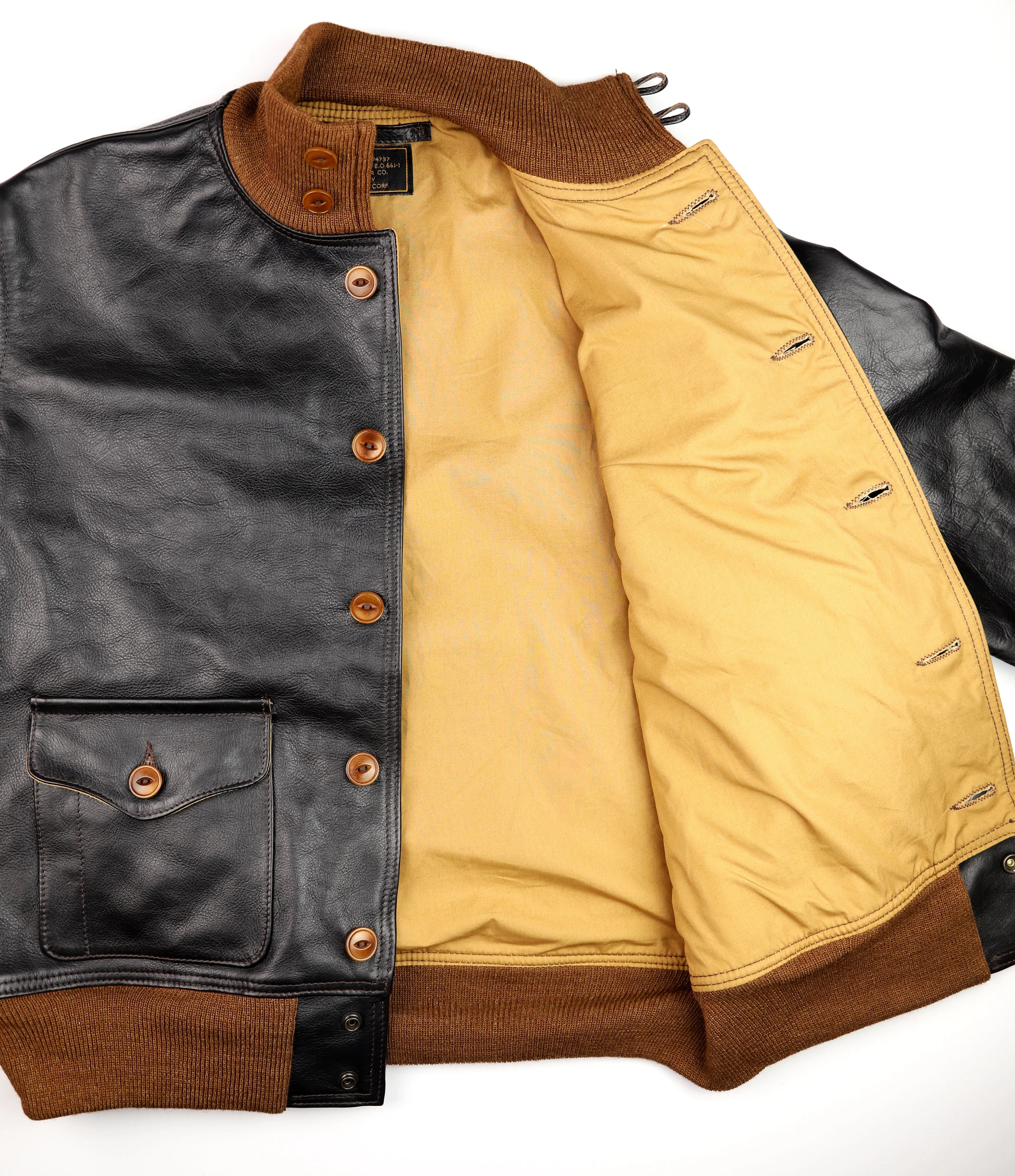 Aero A-1 Military Flight Jacket, size 46, Blackened Brown Vicenza Horsehide