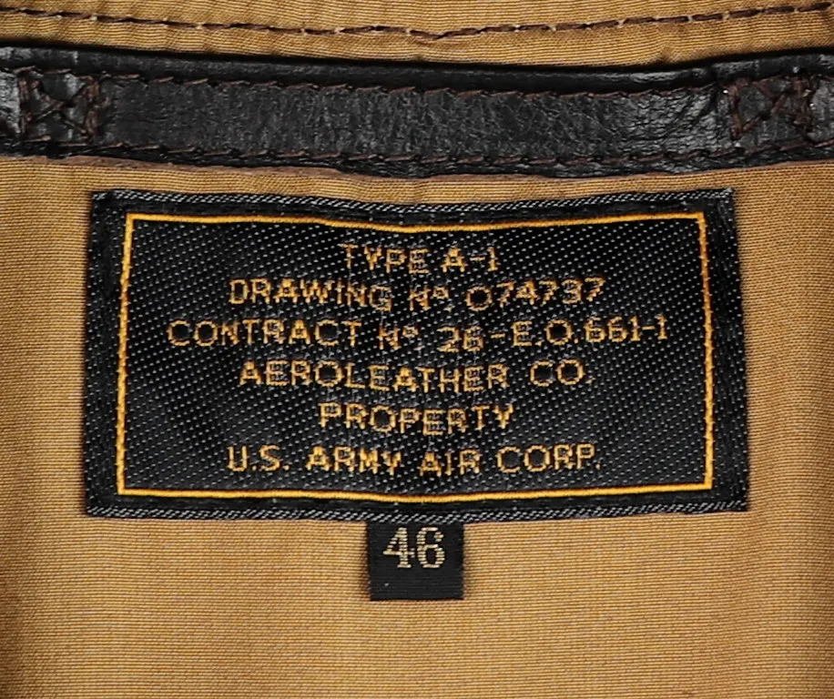 Aero A-1 Military Flight Jacket, size 46, Blackened Brown Vicenza Horsehide