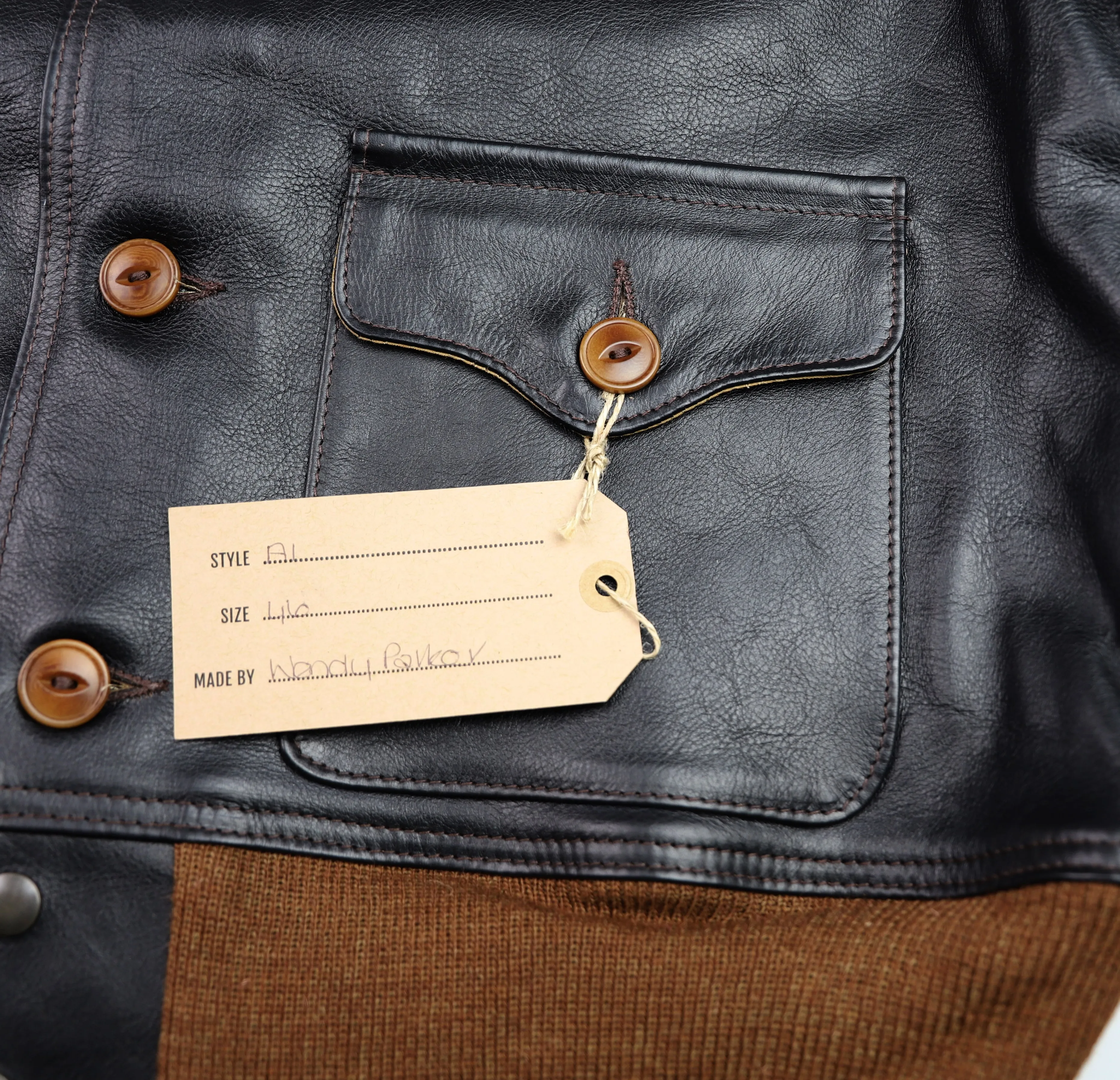 Aero A-1 Military Flight Jacket, size 46, Blackened Brown Vicenza Horsehide