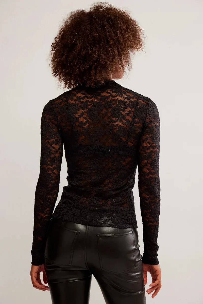 All Day Lace Long Sleeve Black Top