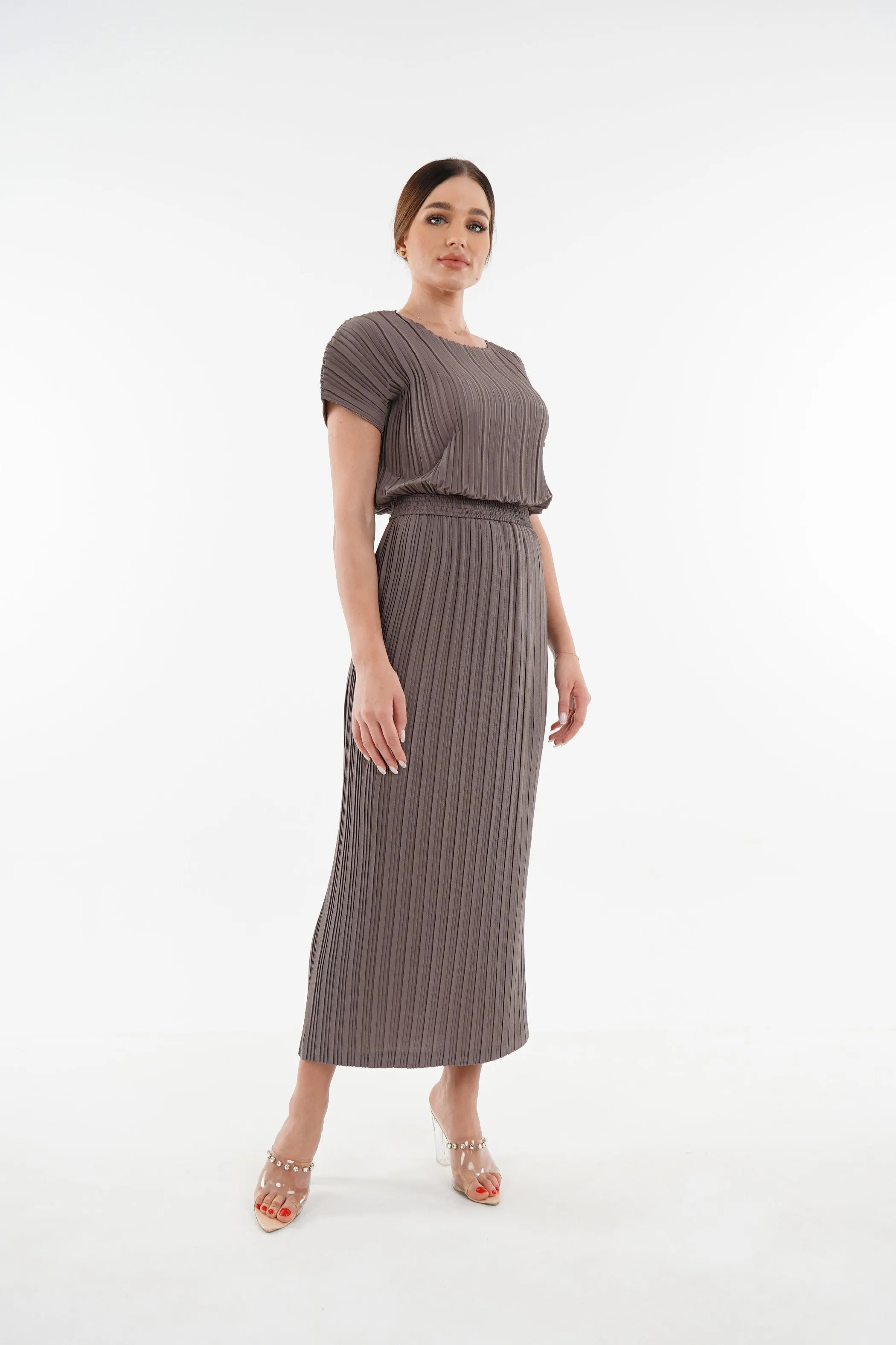 Andrea Short Sleeve Pleated Top(Matte Fabric)