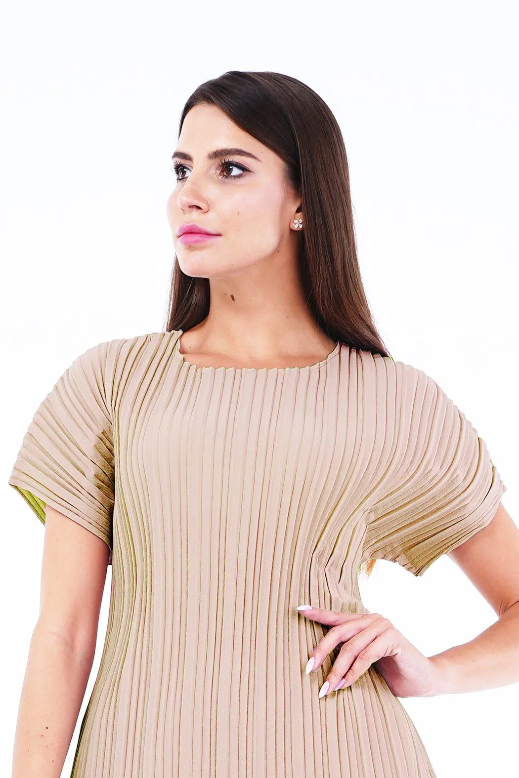 Andrea Short Sleeve Pleated Top(Matte Fabric)