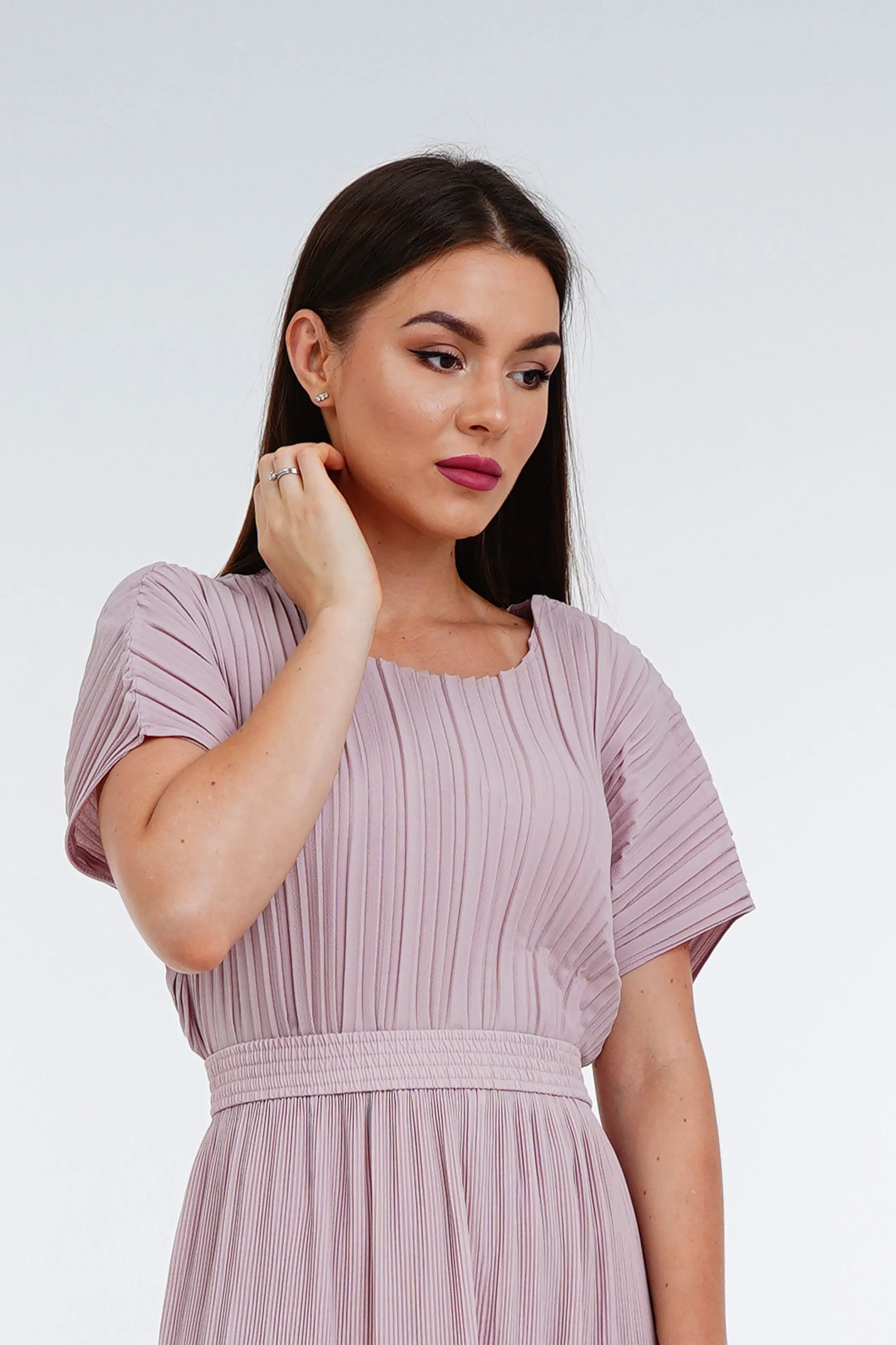 Andrea Short Sleeve Pleated Top(Matte Fabric)