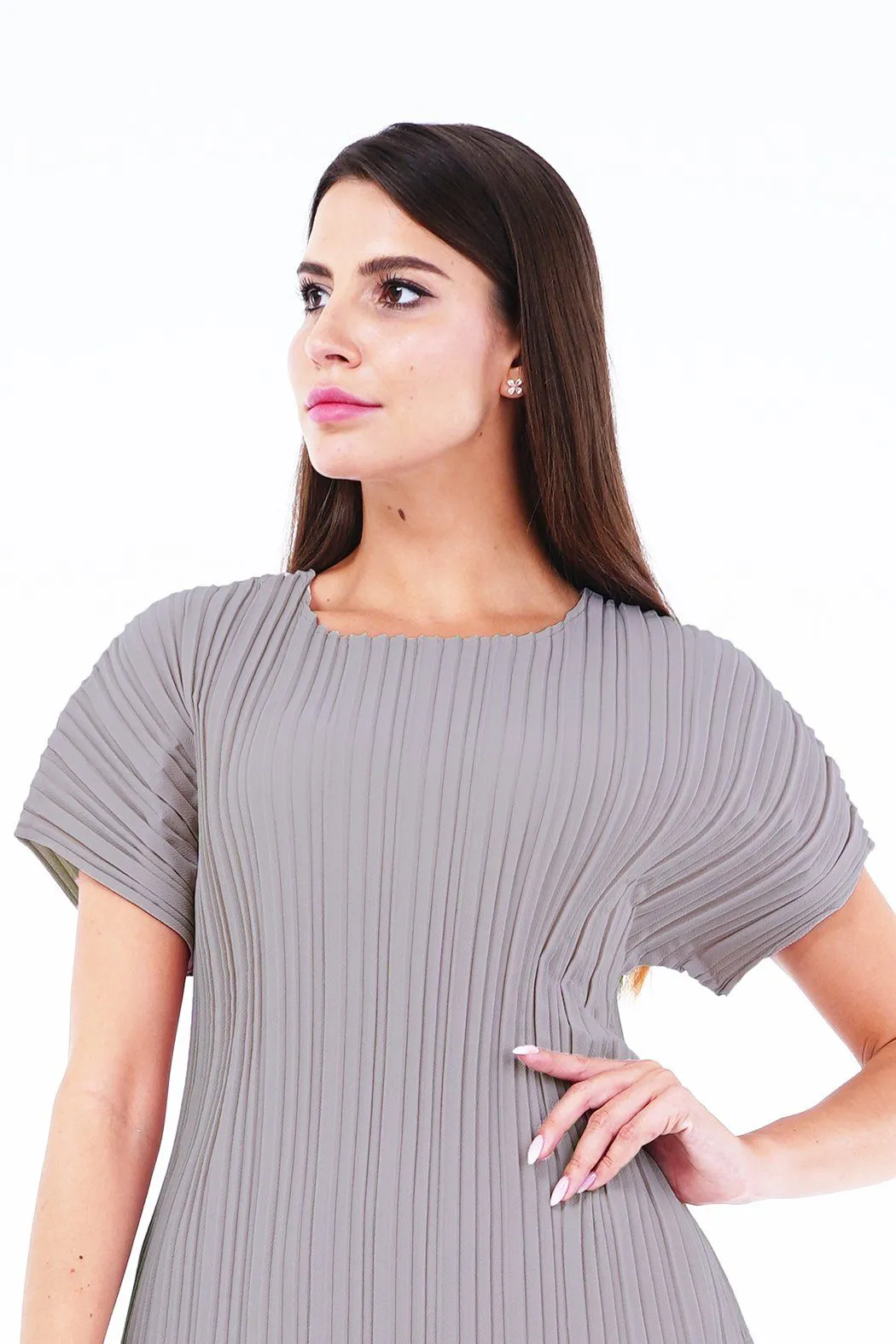 Andrea Short Sleeve Pleated Top(Matte Fabric)