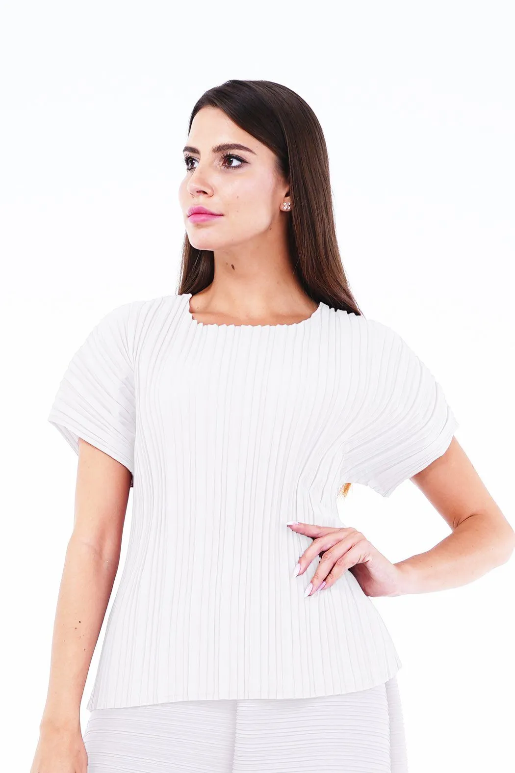 Andrea Short Sleeve Pleated Top(Matte Fabric)