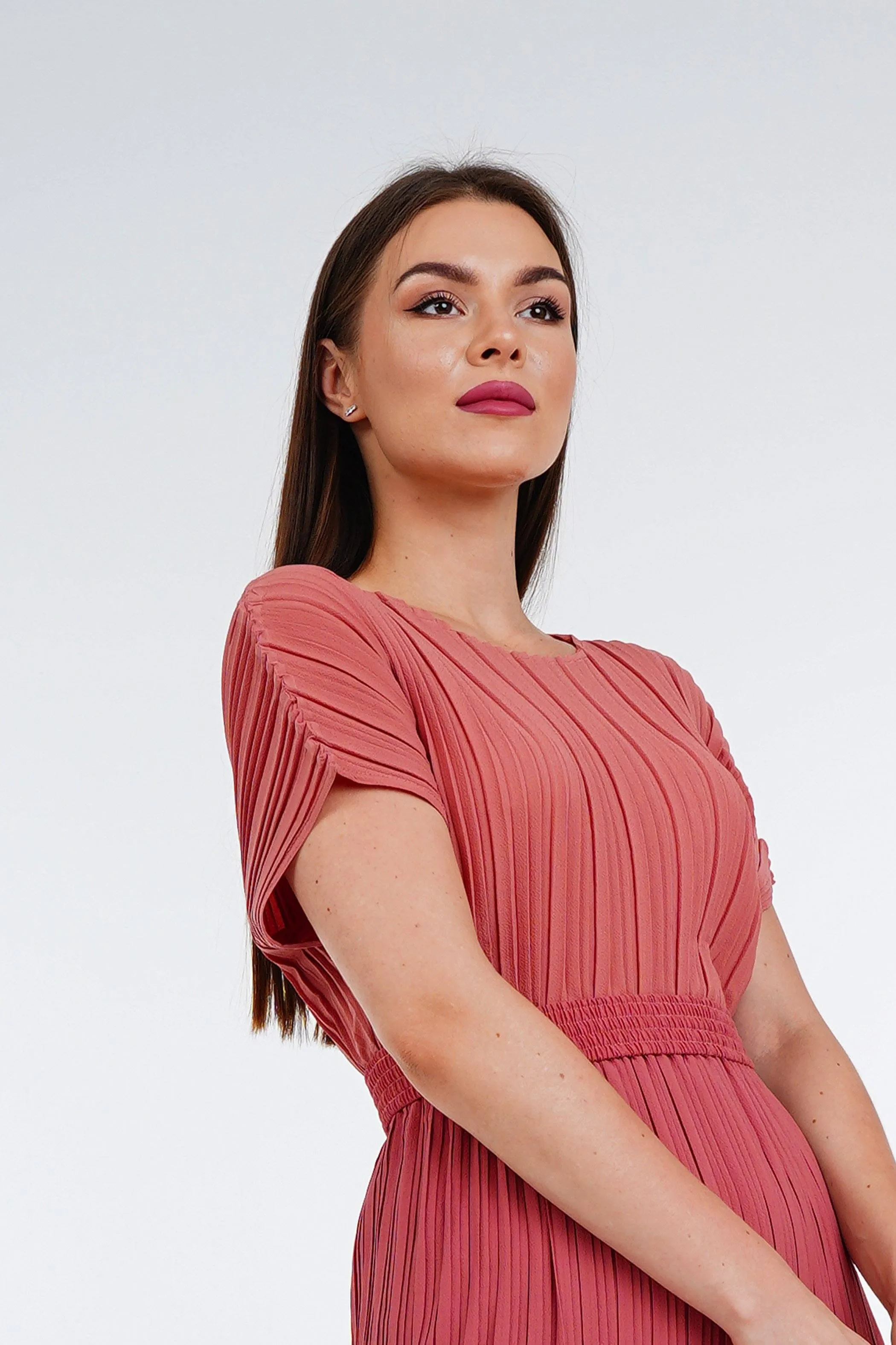 Andrea Short Sleeve Pleated Top(Matte Fabric)