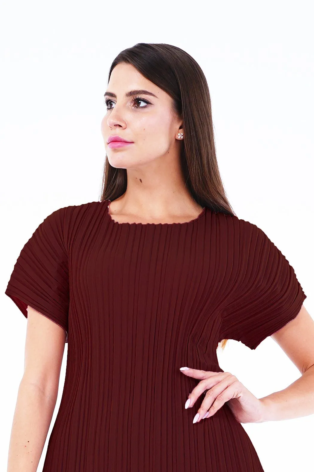 Andrea Short Sleeve Pleated Top(Matte Fabric)