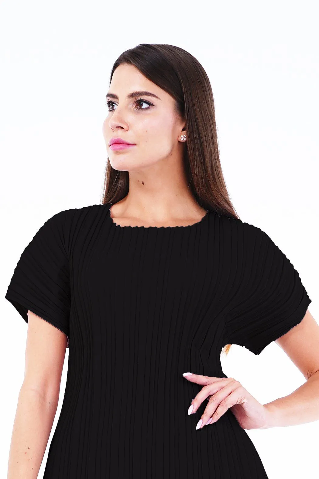 Andrea Short Sleeve Pleated Top(Matte Fabric)