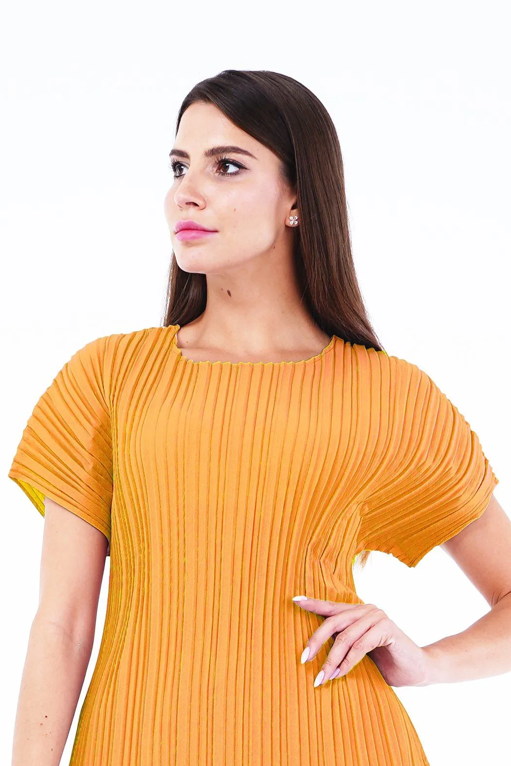 Andrea Short Sleeve Pleated Top(Matte Fabric)