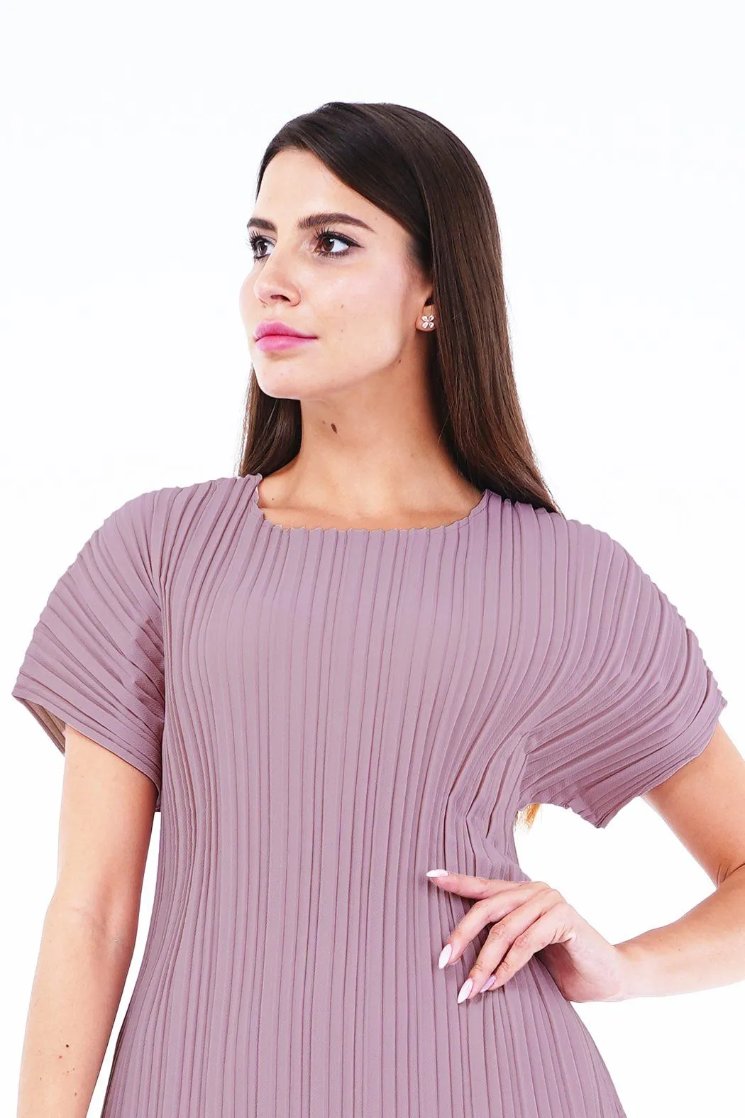 Andrea Short Sleeve Pleated Top(Matte Fabric)