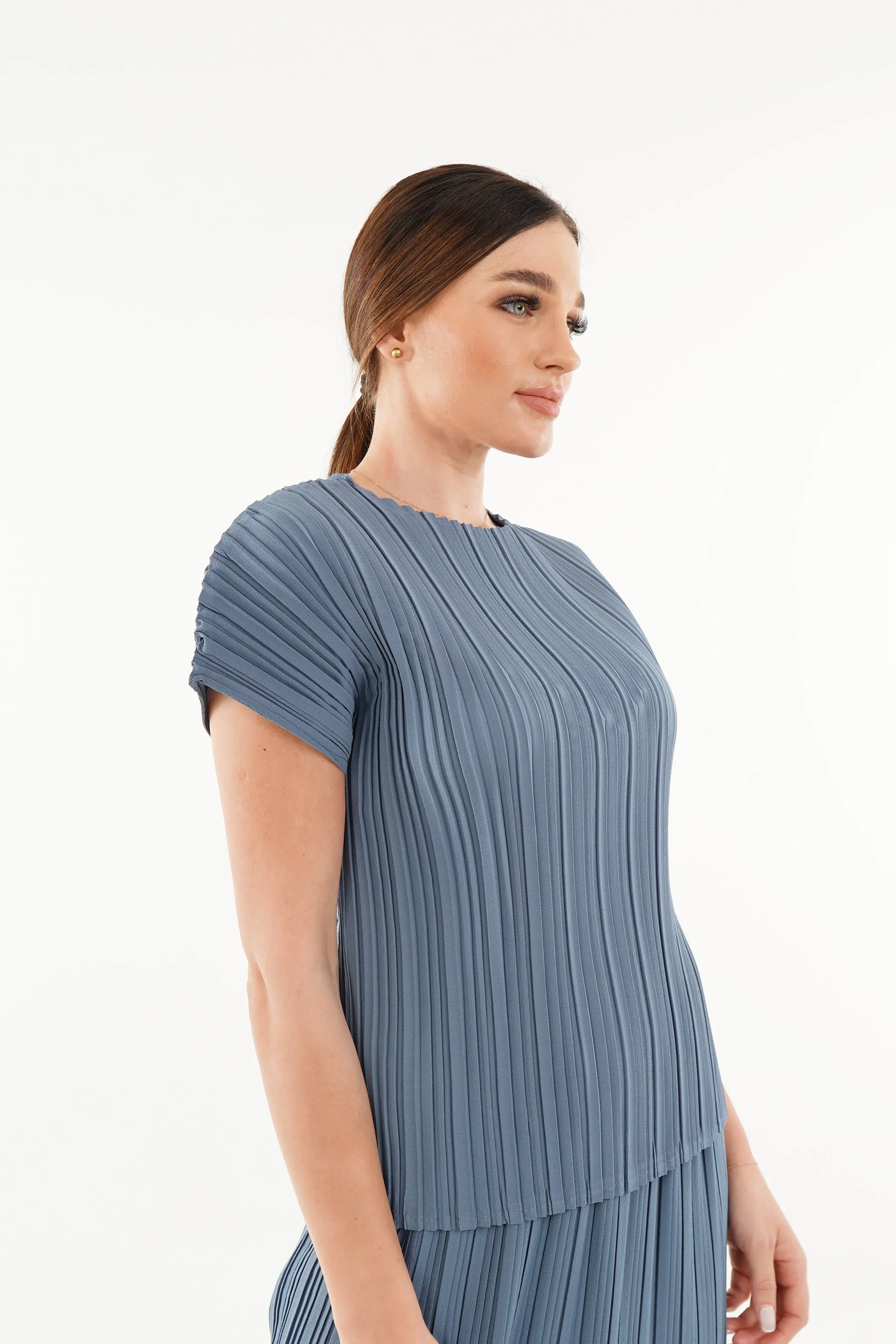 Andrea Short Sleeve Pleated Top(Matte Fabric)
