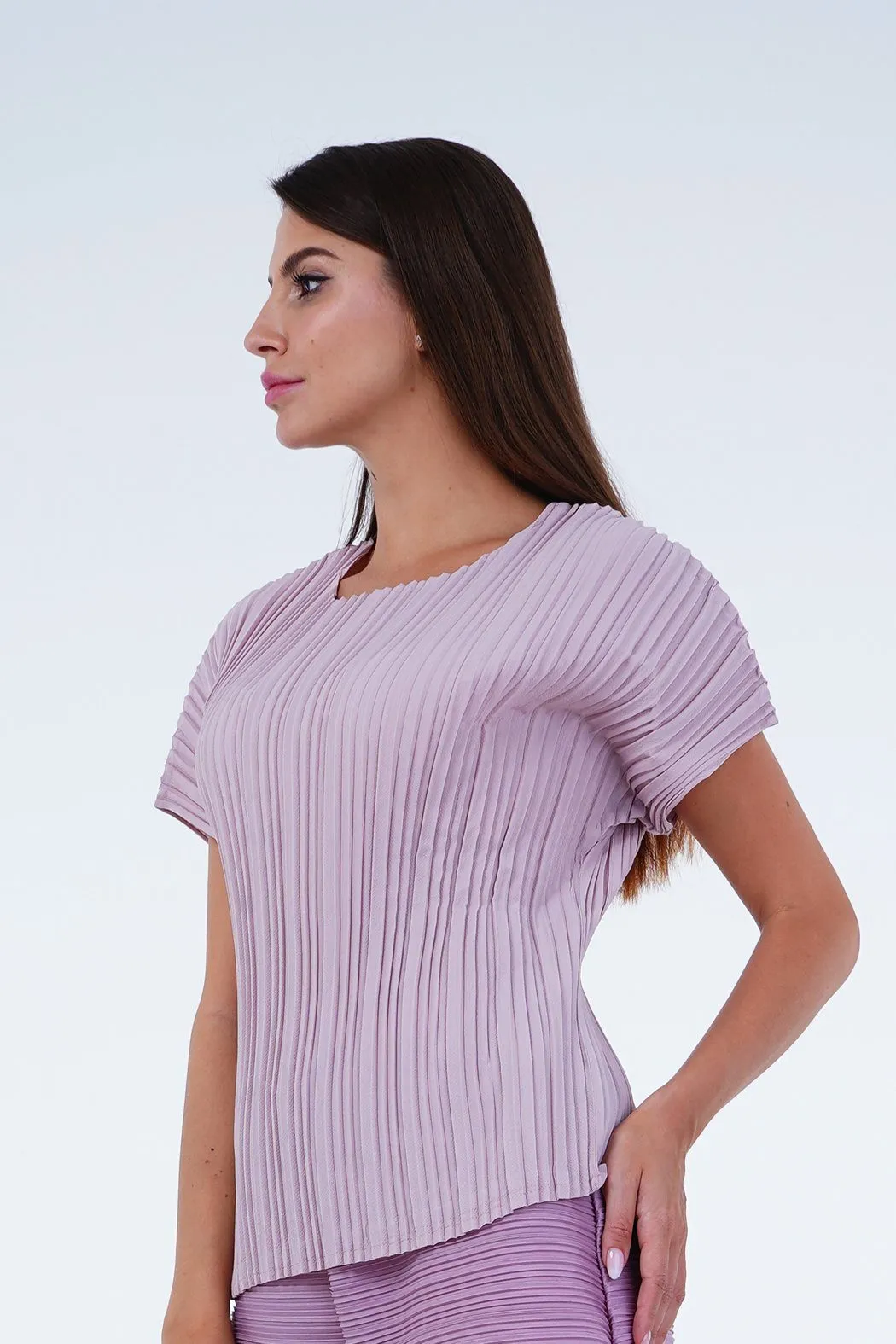 Andrea Short Sleeve Pleated Top(Matte Fabric)