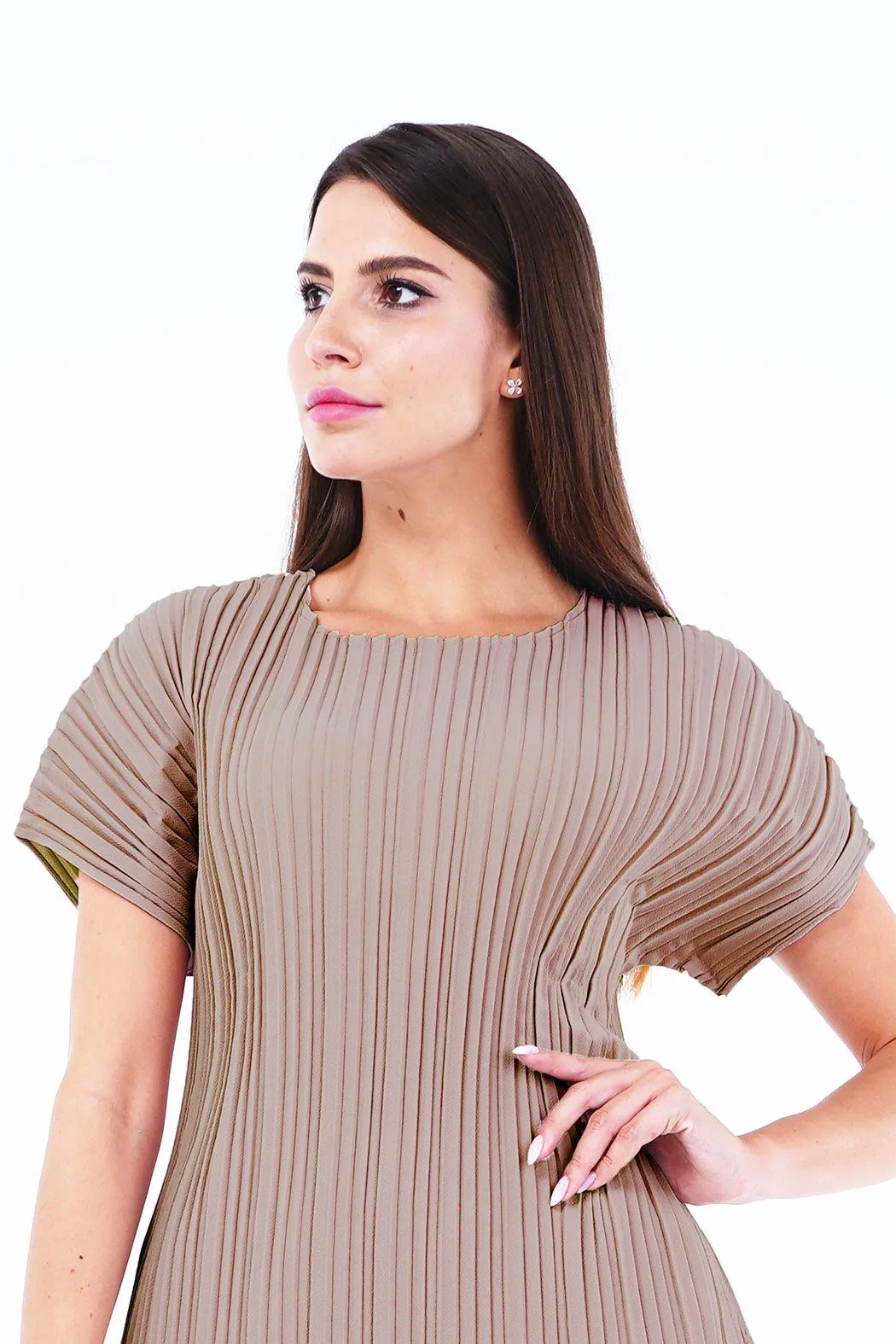 Andrea Short Sleeve Pleated Top(Matte Fabric)
