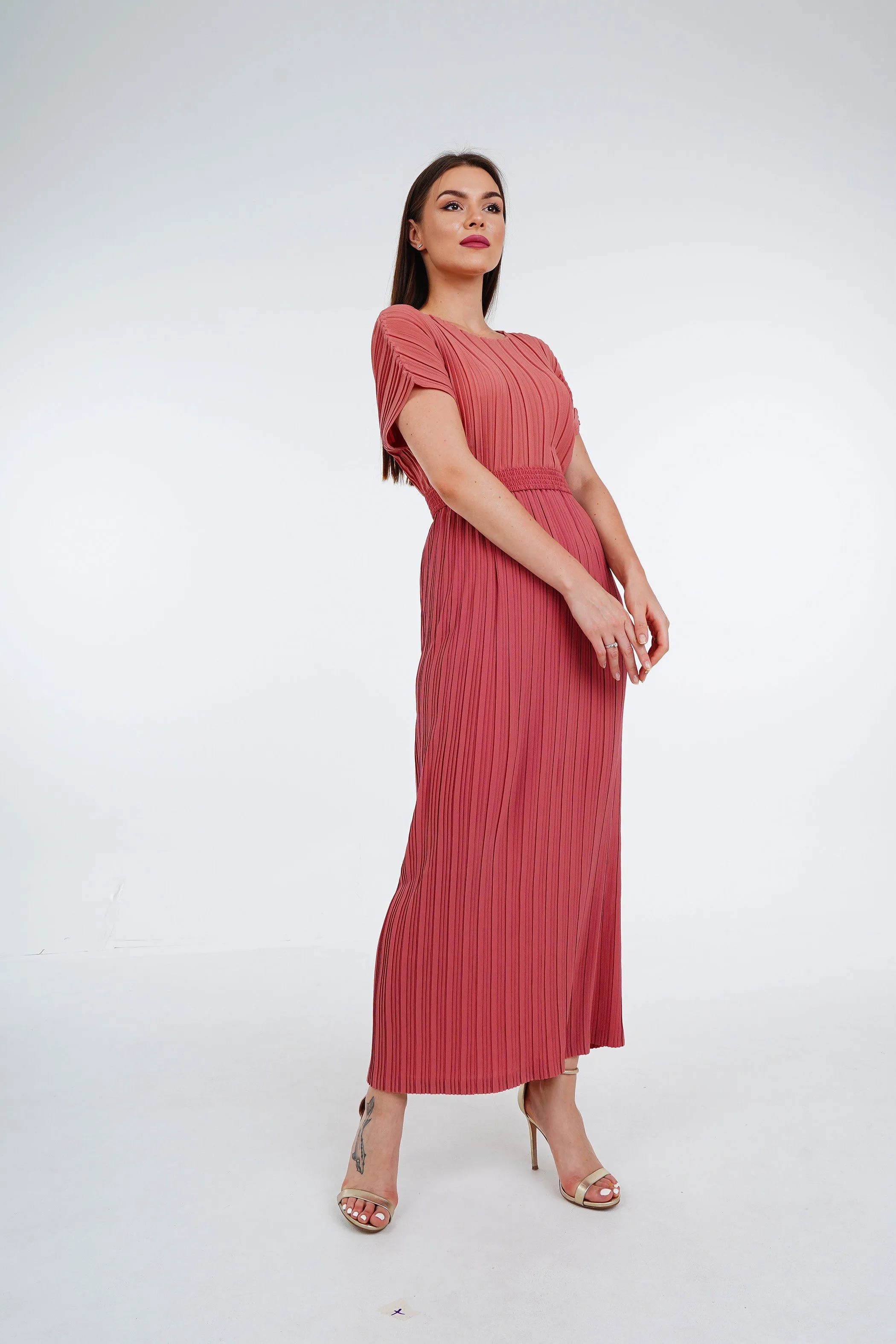 Andrea Short Sleeve Pleated Top(Matte Fabric)