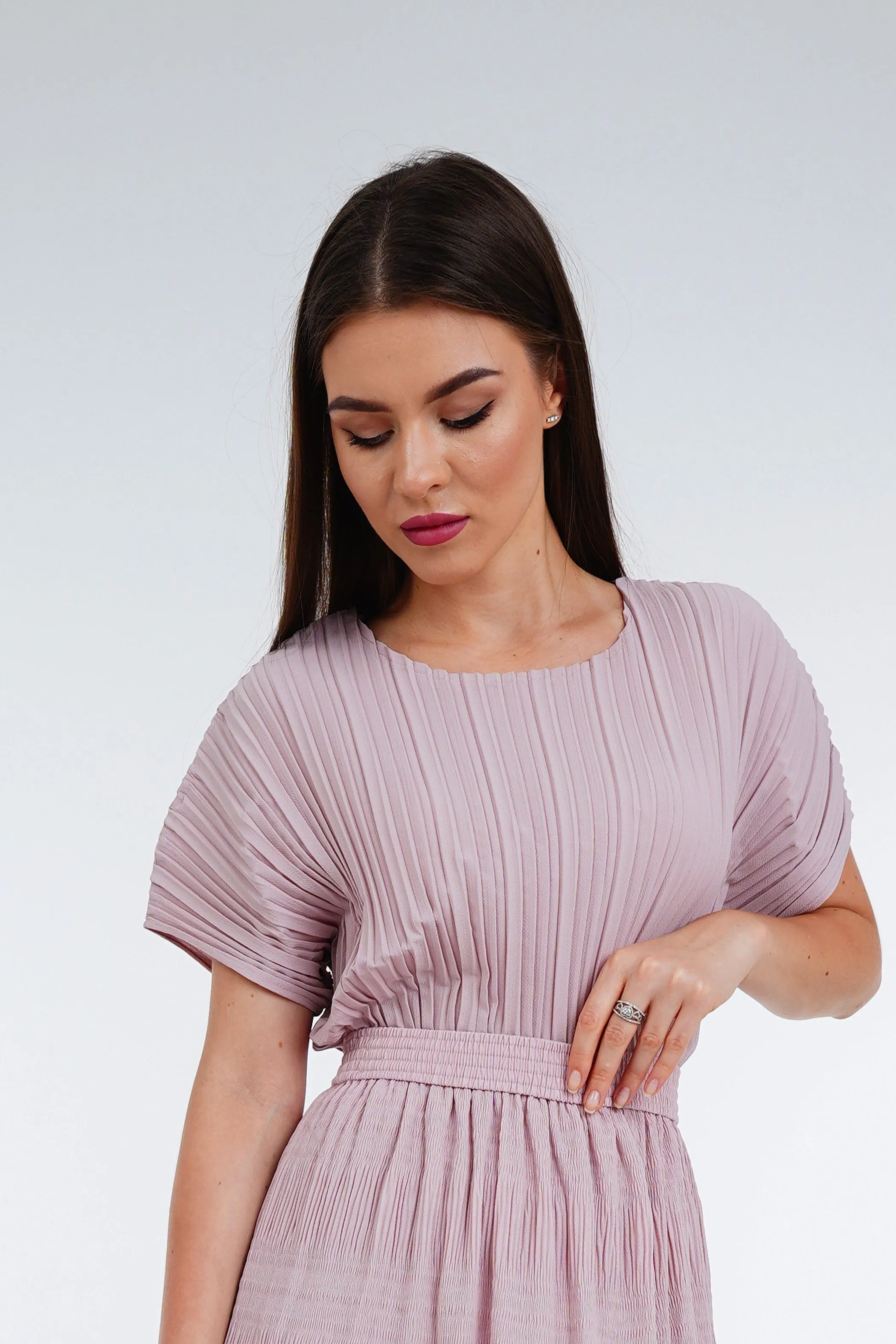 Andrea Short Sleeve Pleated Top(Matte Fabric)