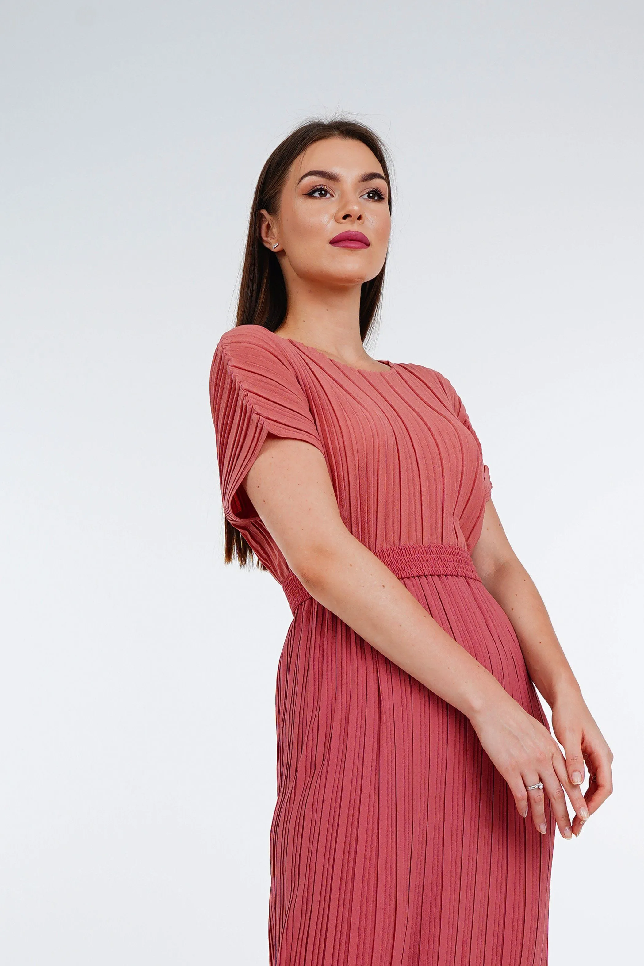 Andrea Short Sleeve Pleated Top(Matte Fabric)