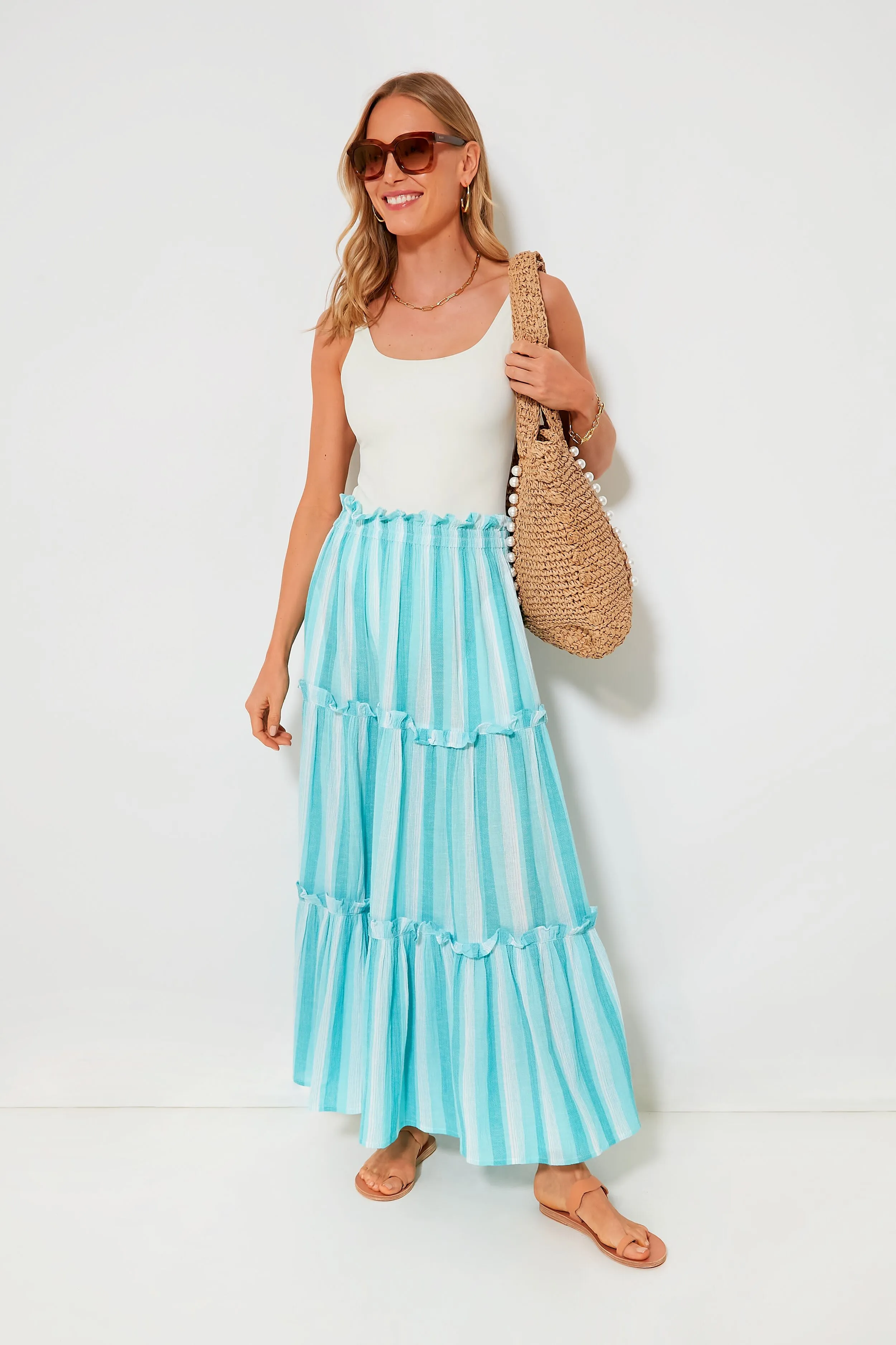 Aquamarine Stripe Gauze Prado Skirt