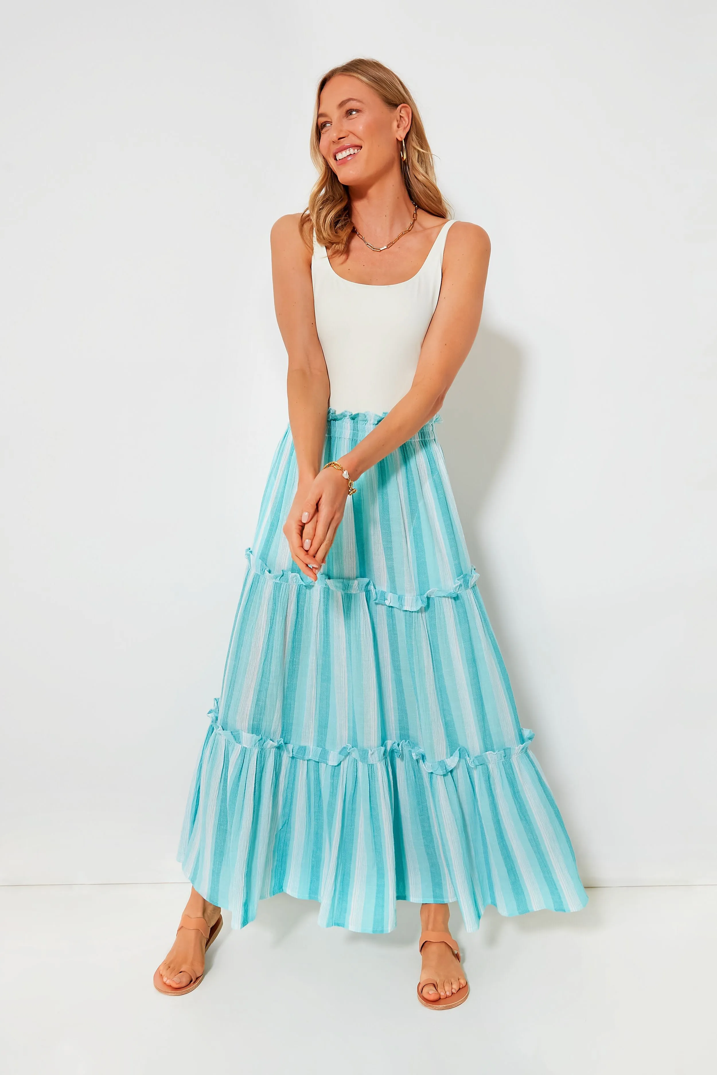 Aquamarine Stripe Gauze Prado Skirt