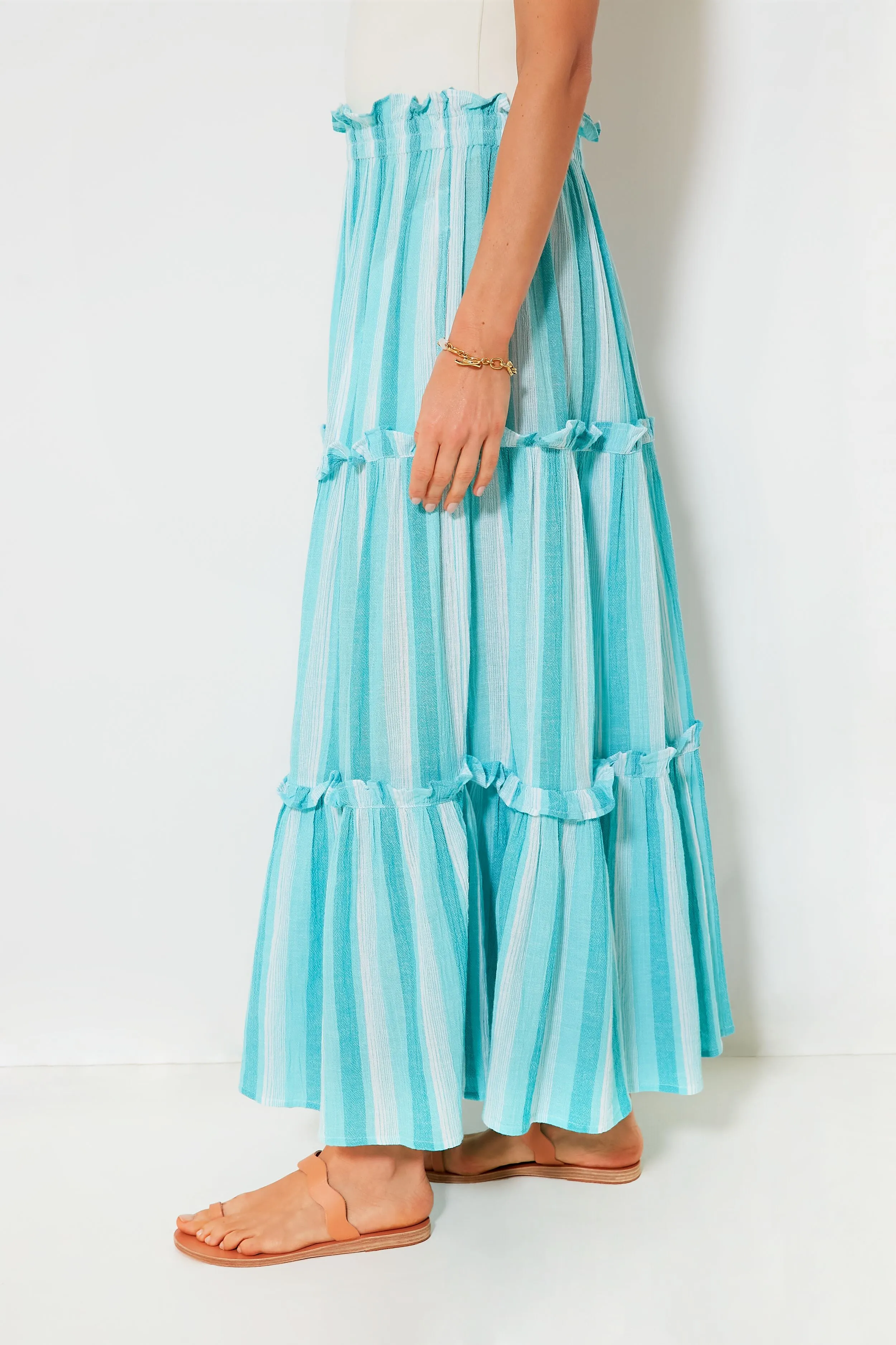 Aquamarine Stripe Gauze Prado Skirt