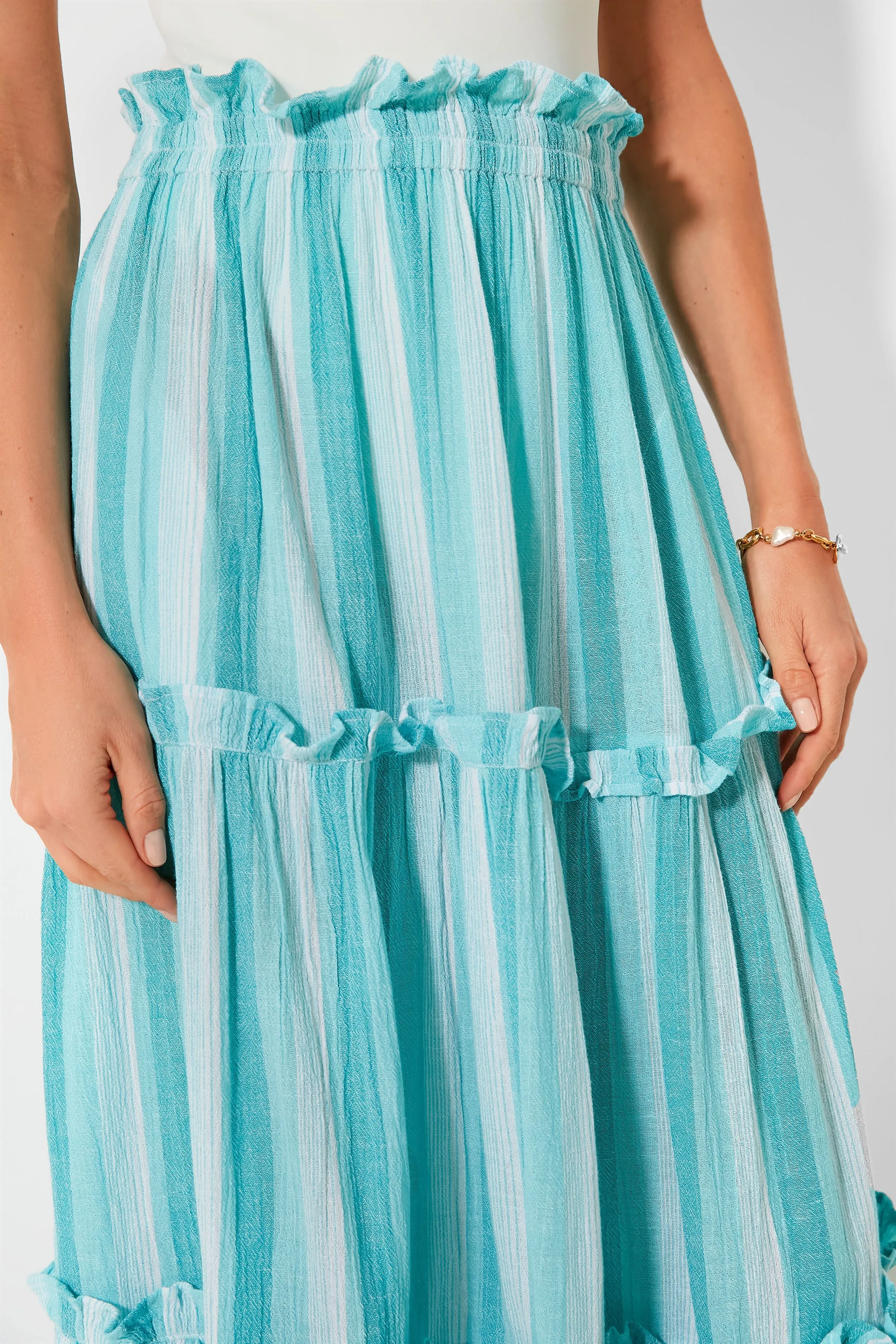 Aquamarine Stripe Gauze Prado Skirt