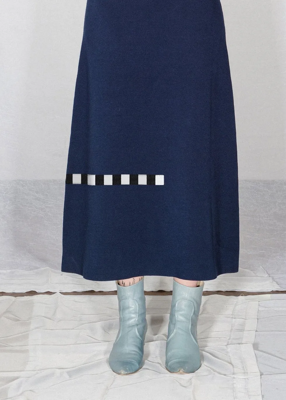 Arp Dress in Midnight Blue with Checker Stripe