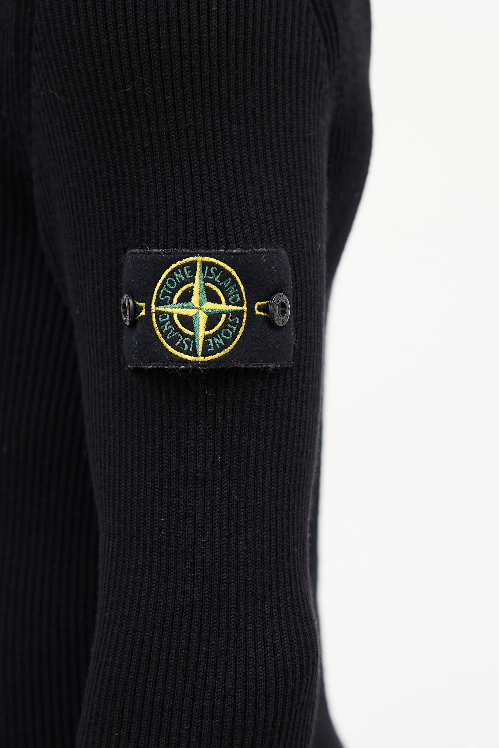 Black Ribbed Knit Patch Turtleneck Top