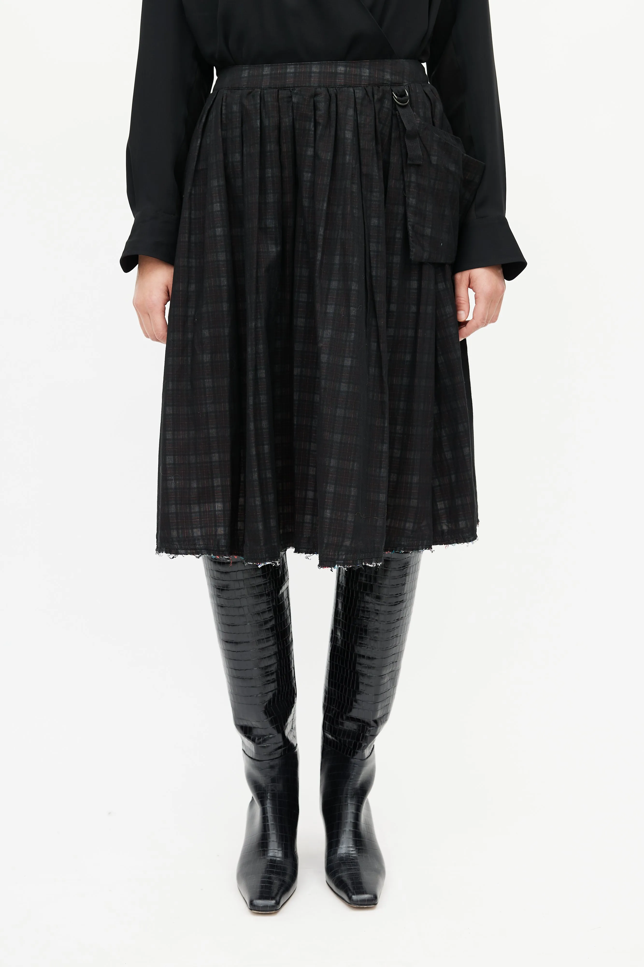 Black Sheer Plaid Pleated Skirt