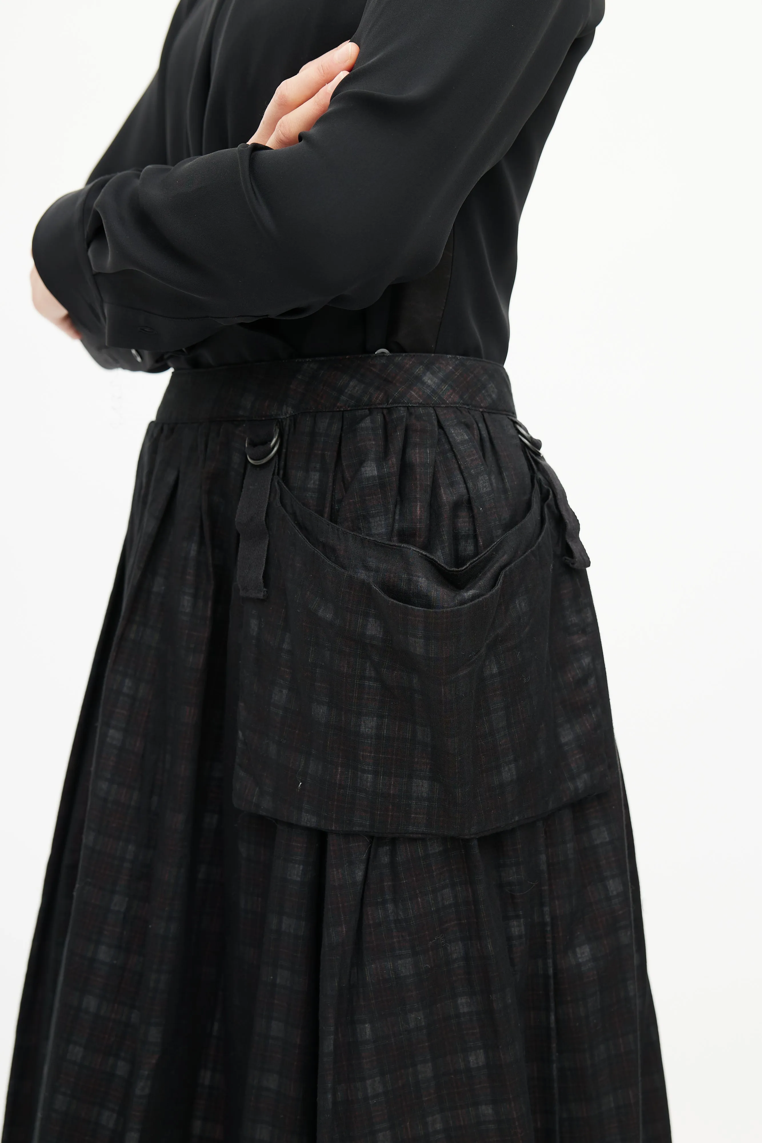 Black Sheer Plaid Pleated Skirt