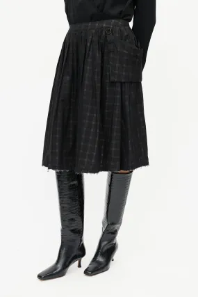 Black Sheer Plaid Pleated Skirt