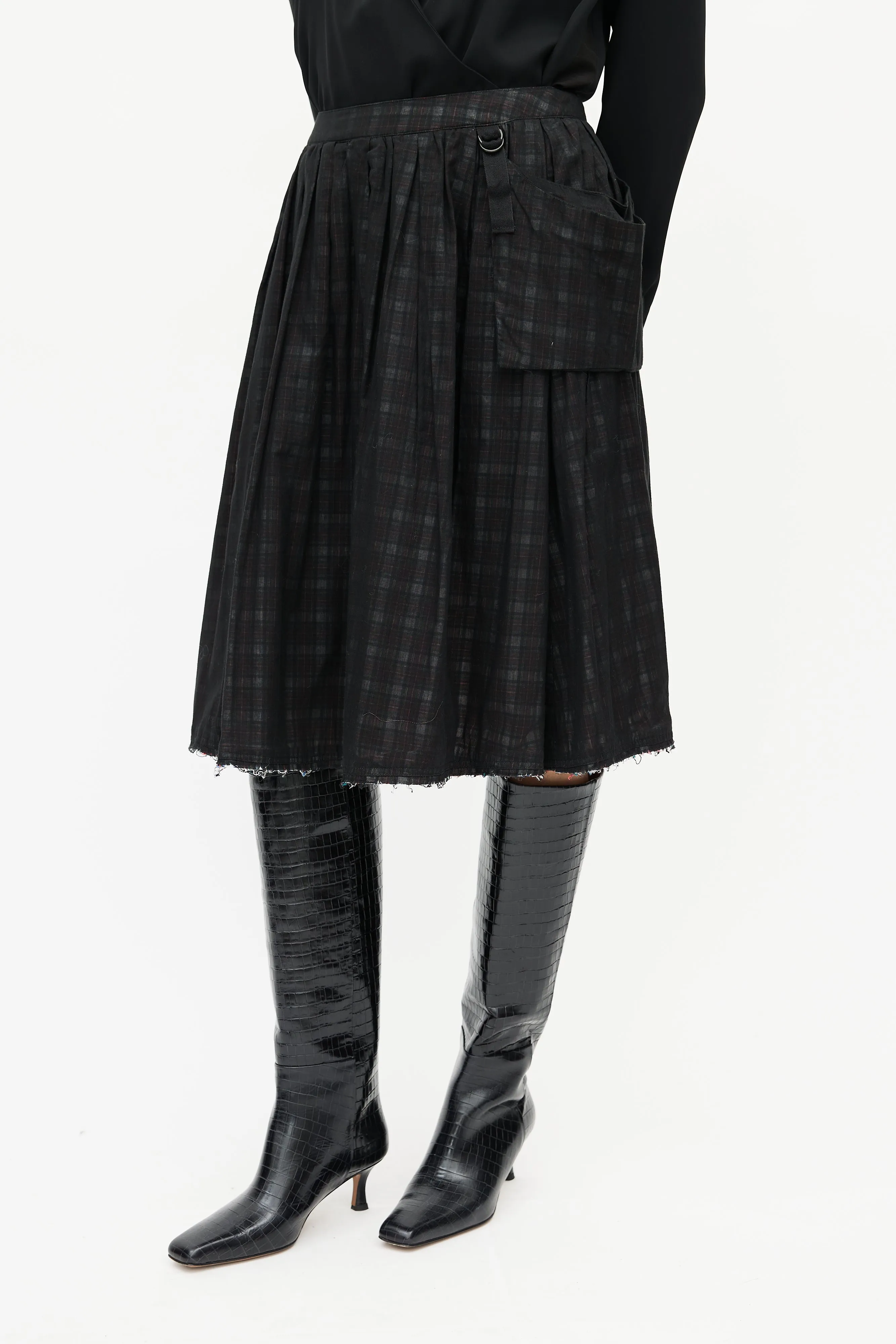 Black Sheer Plaid Pleated Skirt