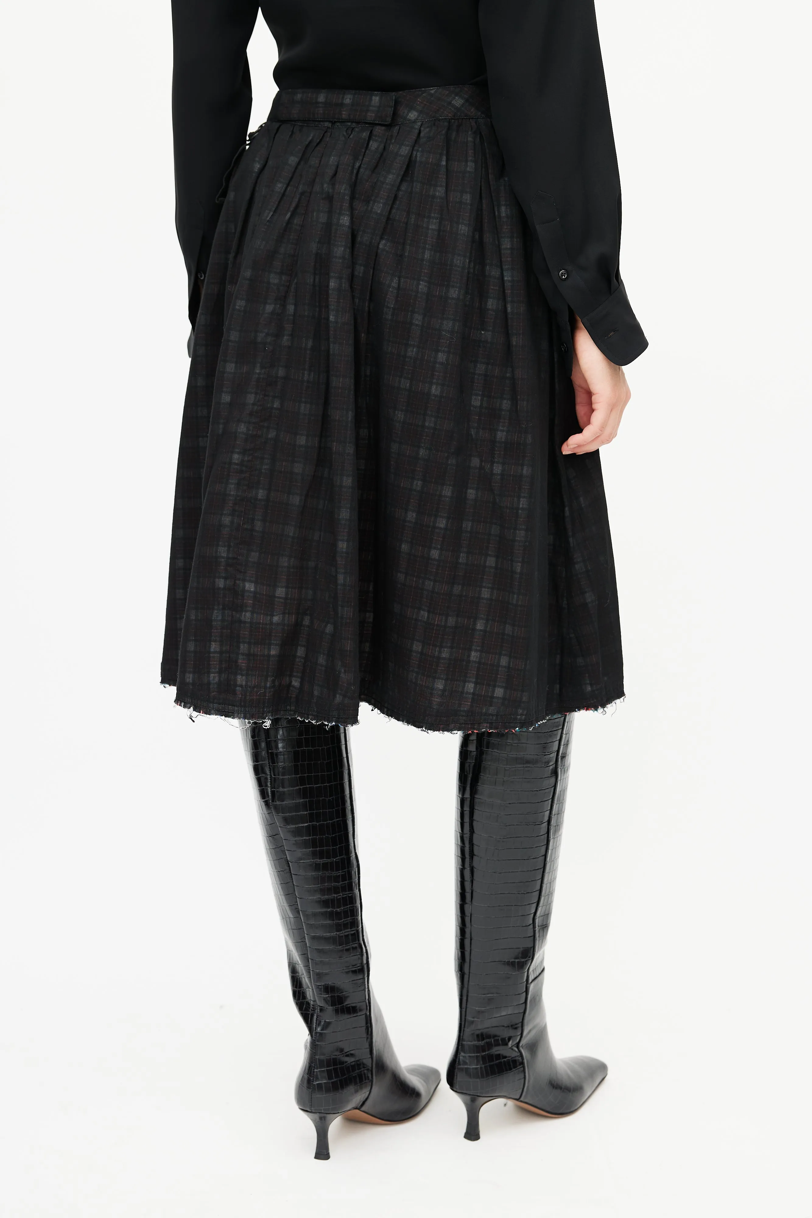 Black Sheer Plaid Pleated Skirt
