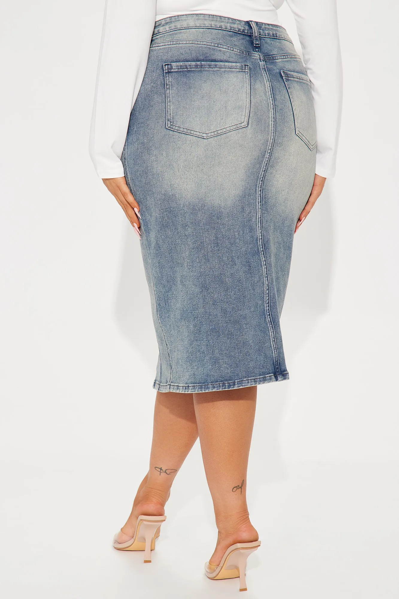 Blair Tinted Denim Midi Skirt - Vintage Wash