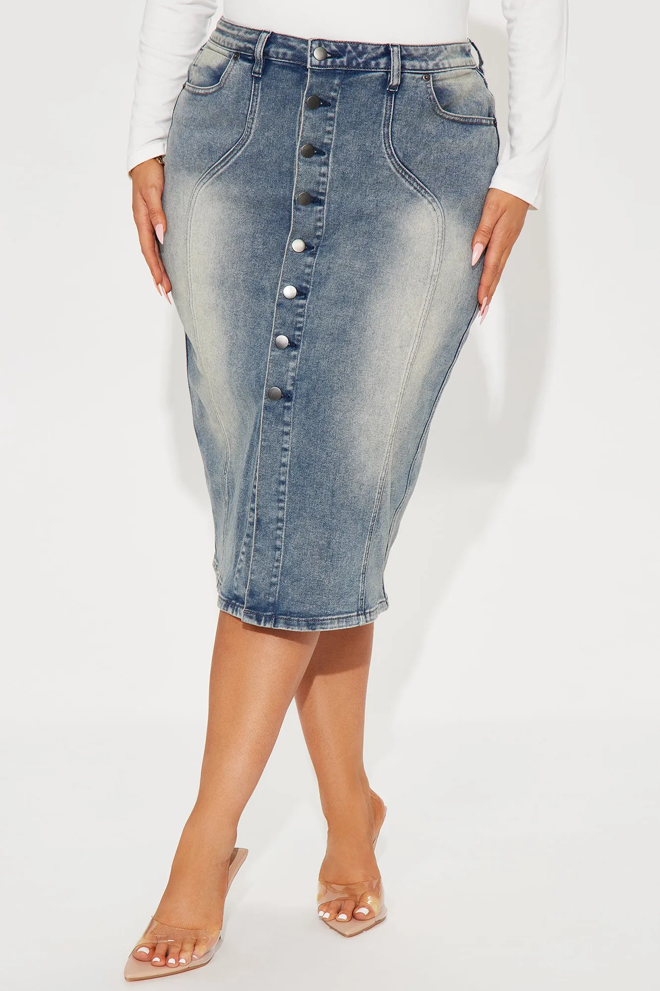 Blair Tinted Denim Midi Skirt - Vintage Wash