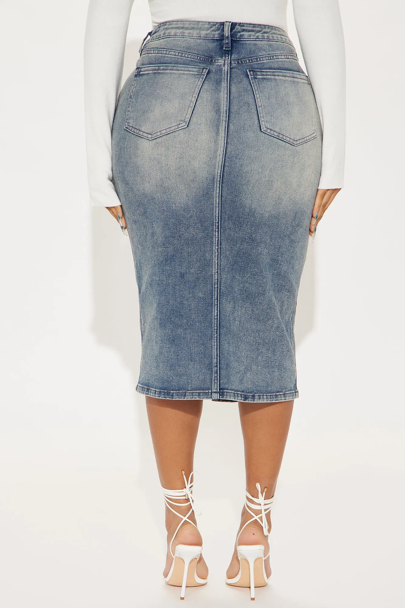 Blair Tinted Denim Midi Skirt - Vintage Wash
