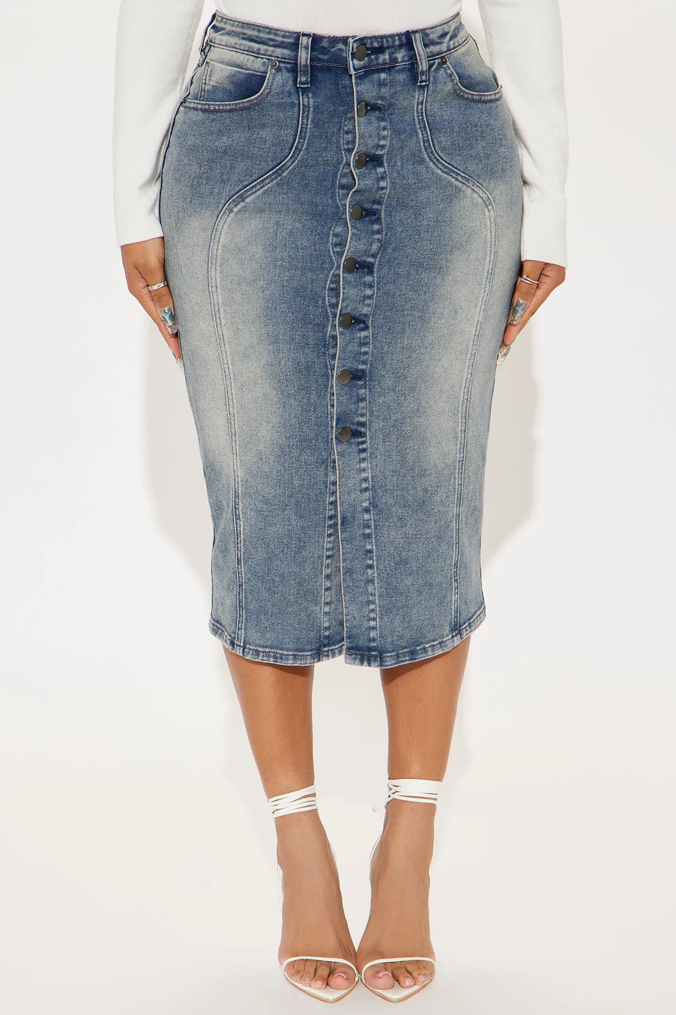 Blair Tinted Denim Midi Skirt - Vintage Wash