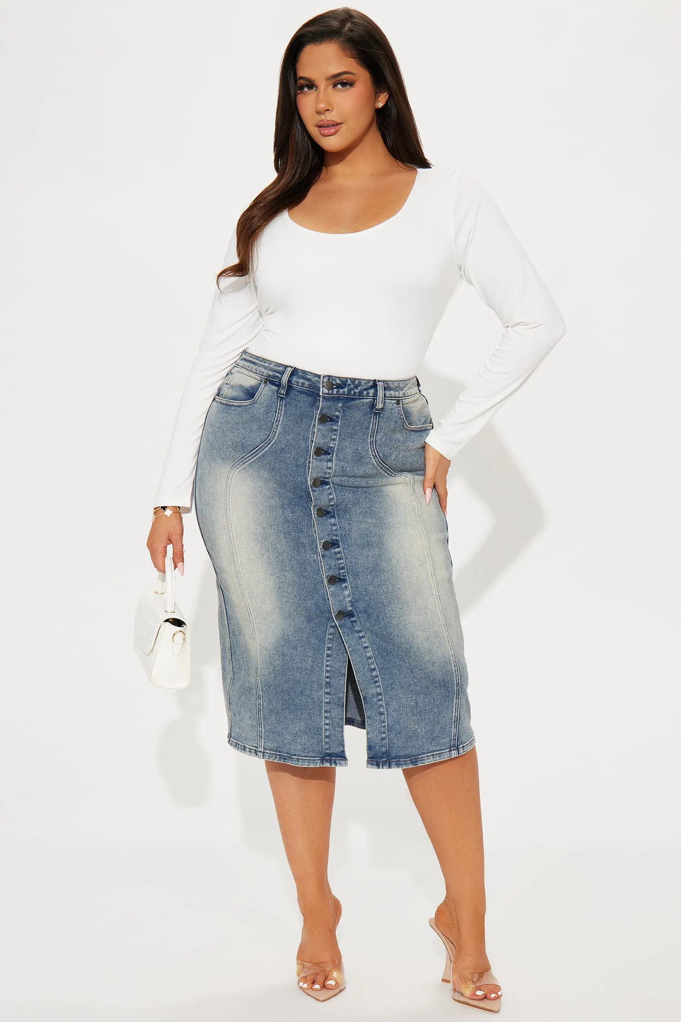 Blair Tinted Denim Midi Skirt - Vintage Wash