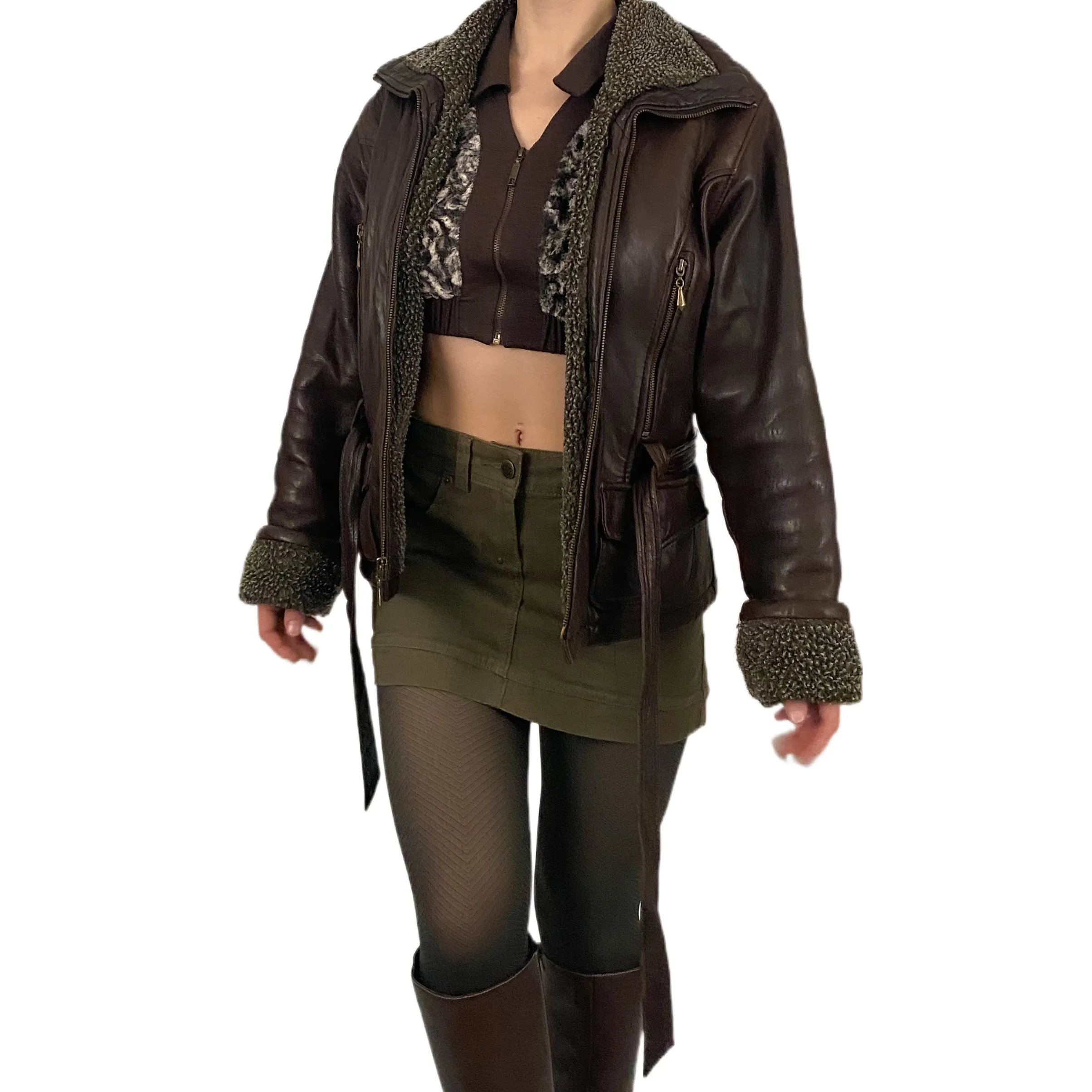 Brown Belted Leather Jacket (M)